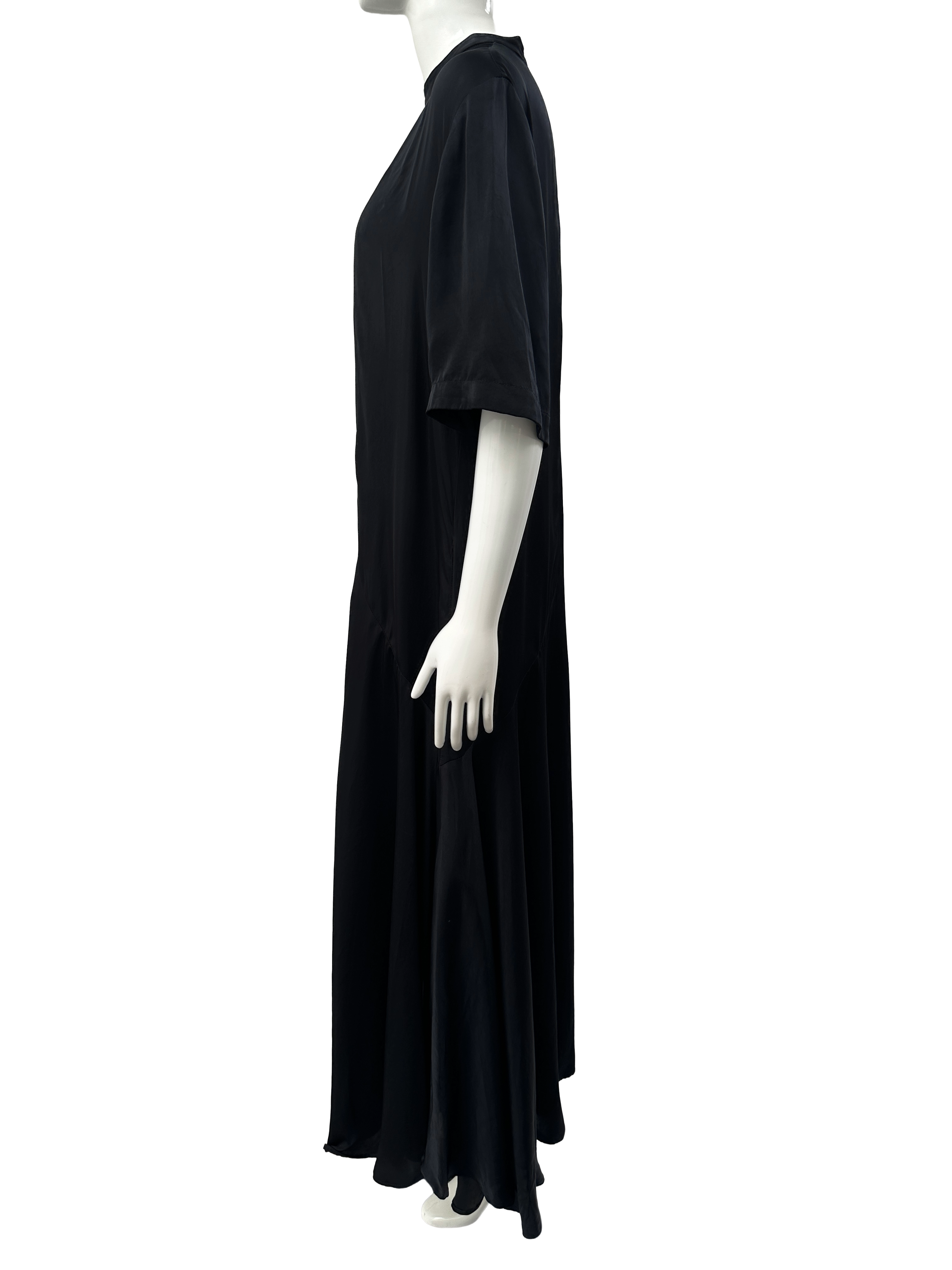 Raey black minimal fluid midi dress in cupro - size 38