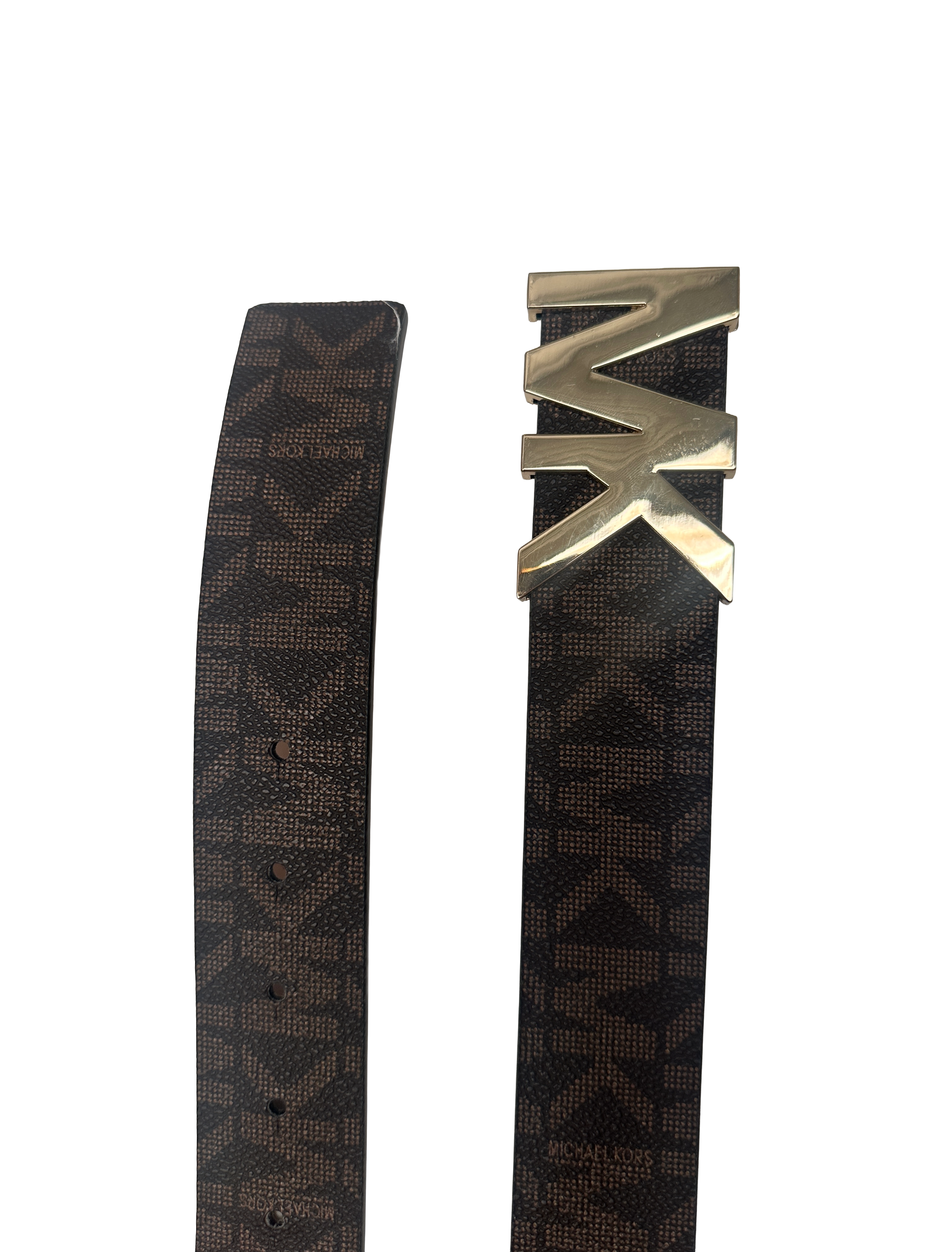 Michael Kors brown belt with monogram and gold buckle