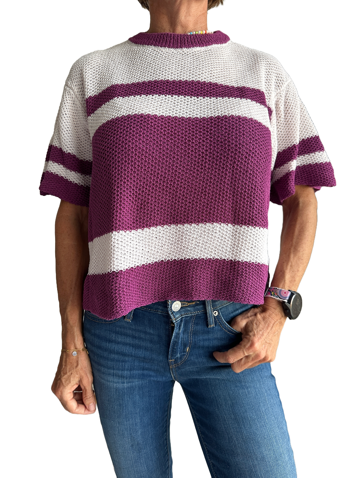 American Vintage white and purple striped sweater - size 36