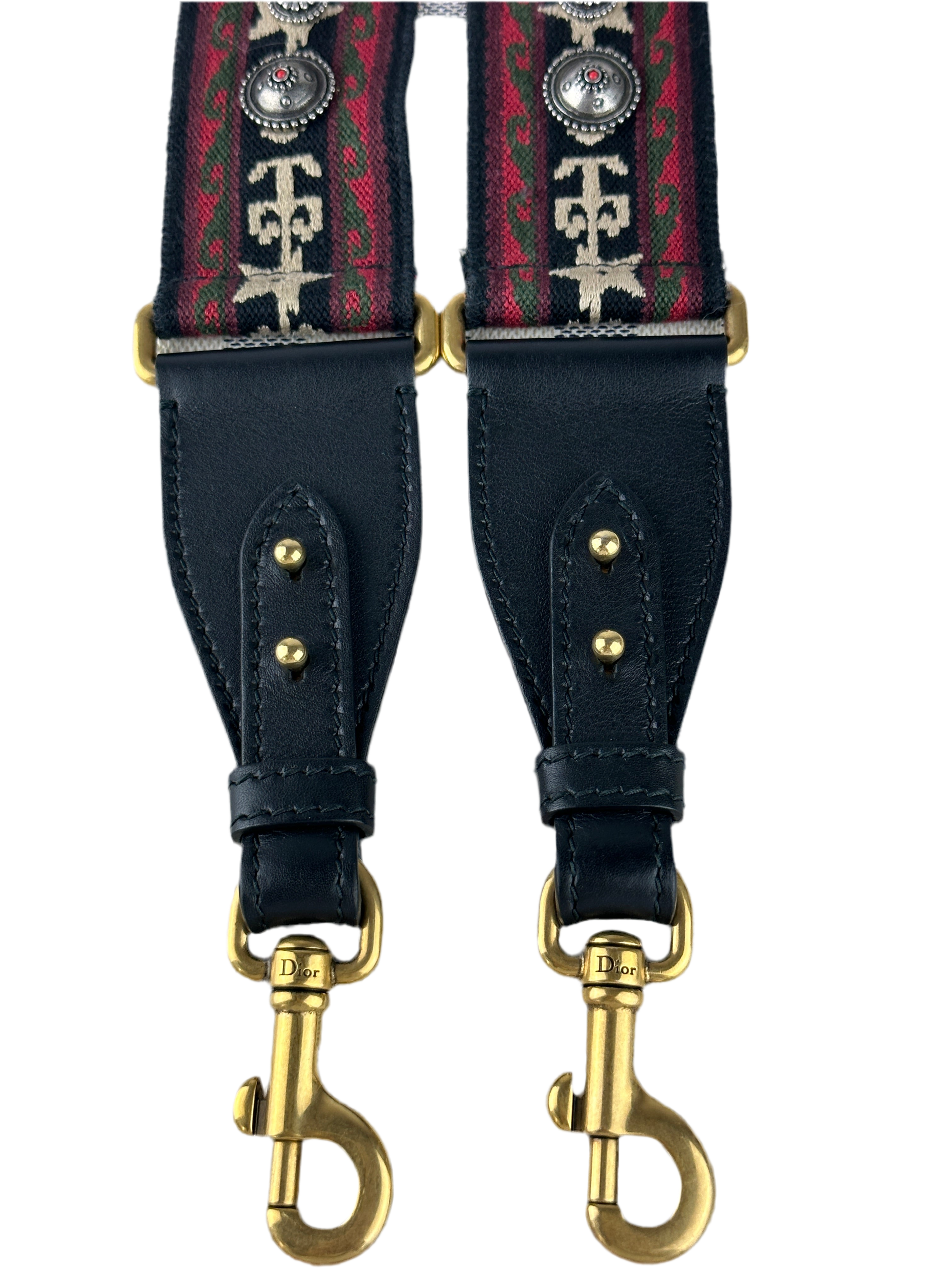 Dior shoulder strap embroidered leather/canvas/metal burgundy
