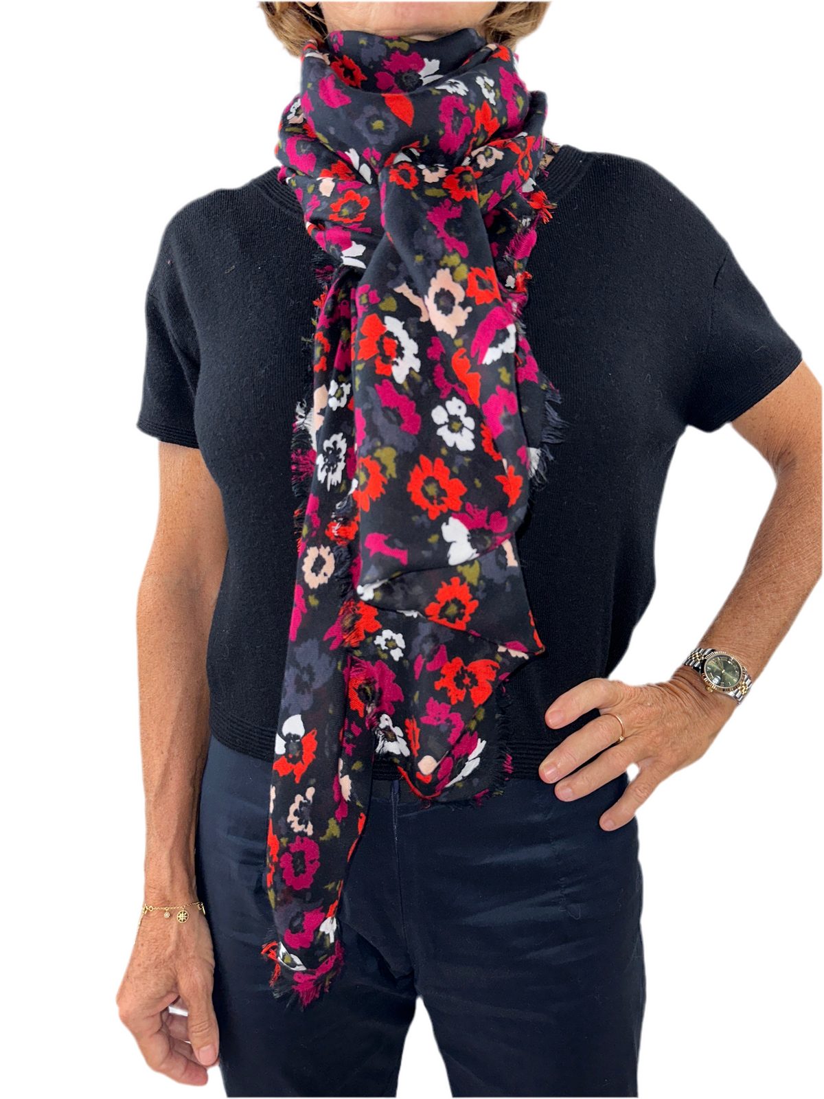 Comptoir des cotonniers scarf red flower pink