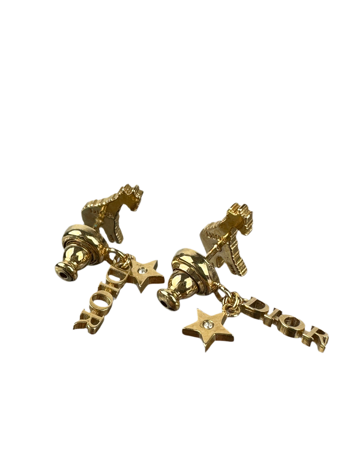 Cristal Diorable Giraffe Logo Earrings Gold