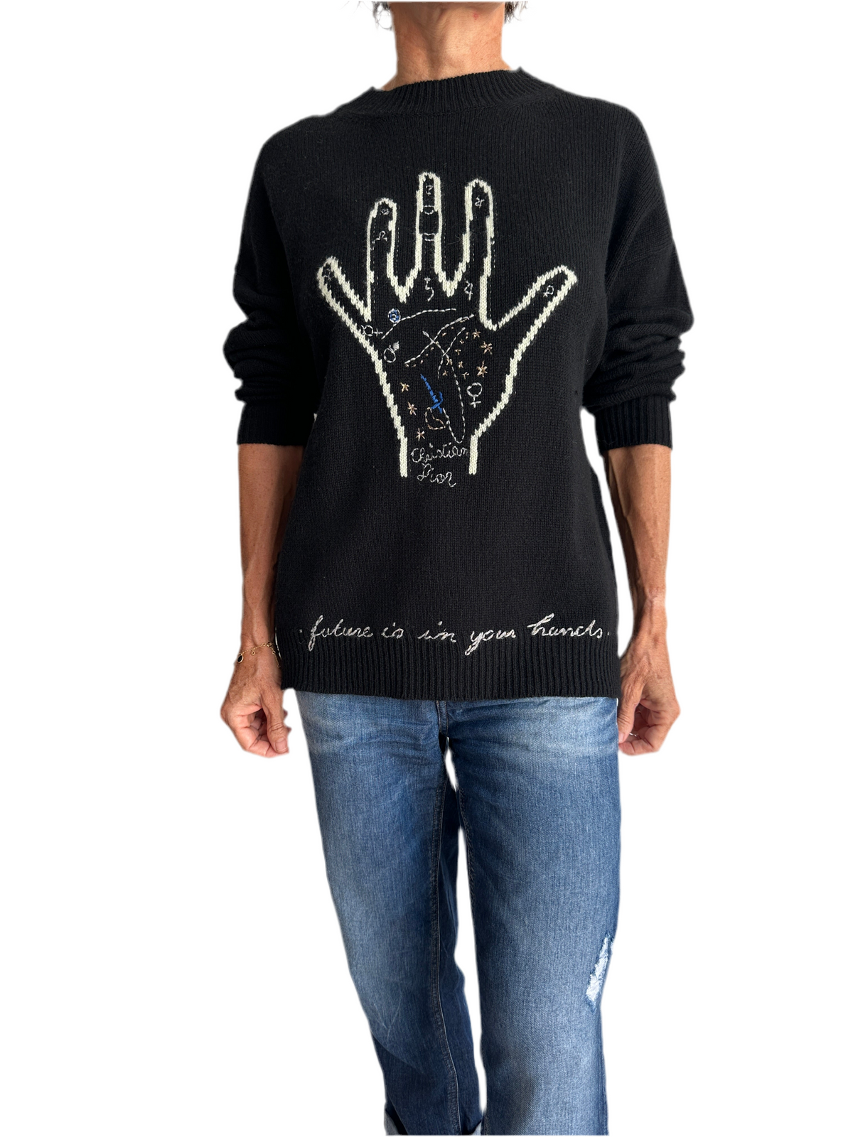 Dior black sweater with white embroidered hand - size 36