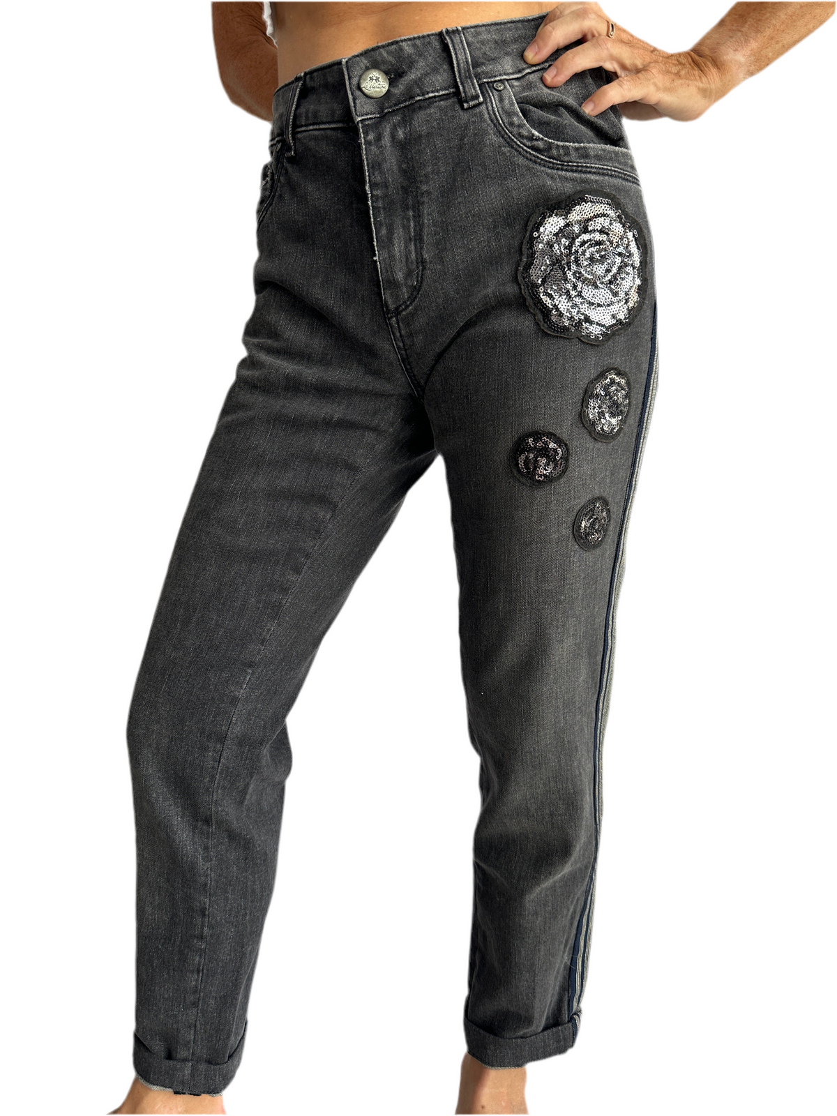 La Martina grey jeans with strass flower - size 38