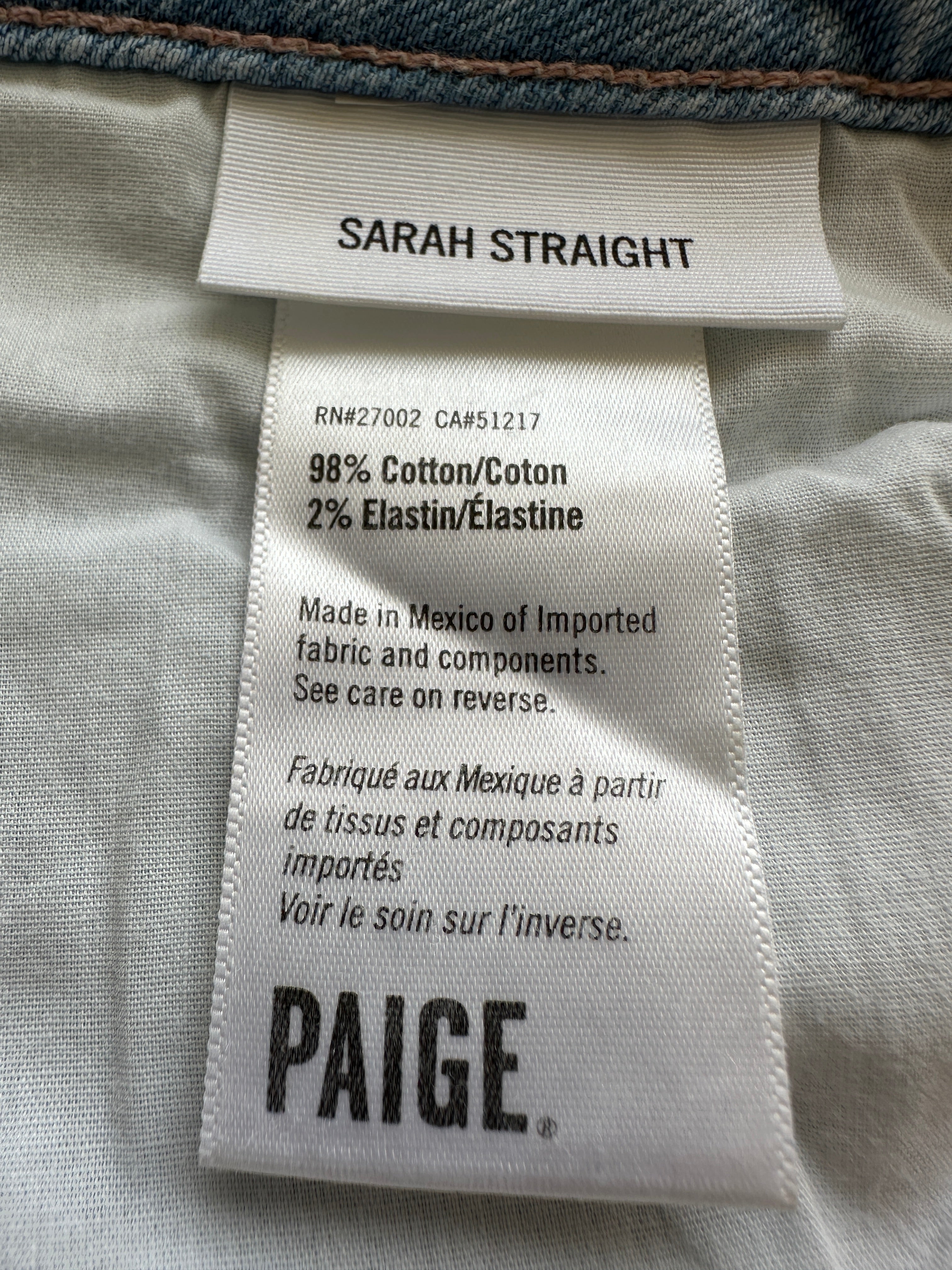 Paige Blue jean mid rise straight leg "Vintage" - size 26