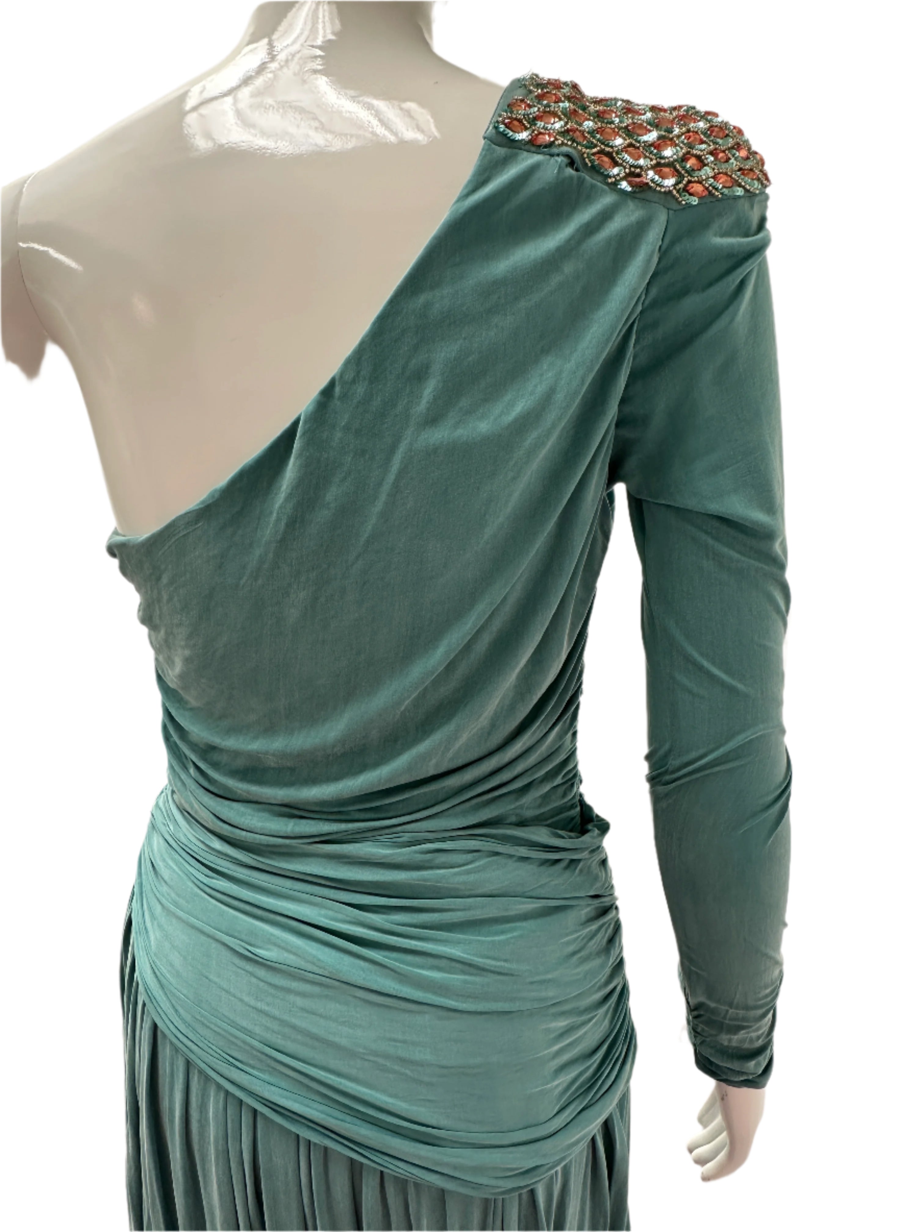 Elisabetta Franchi one shoulder red carpet dress green - size 40IT