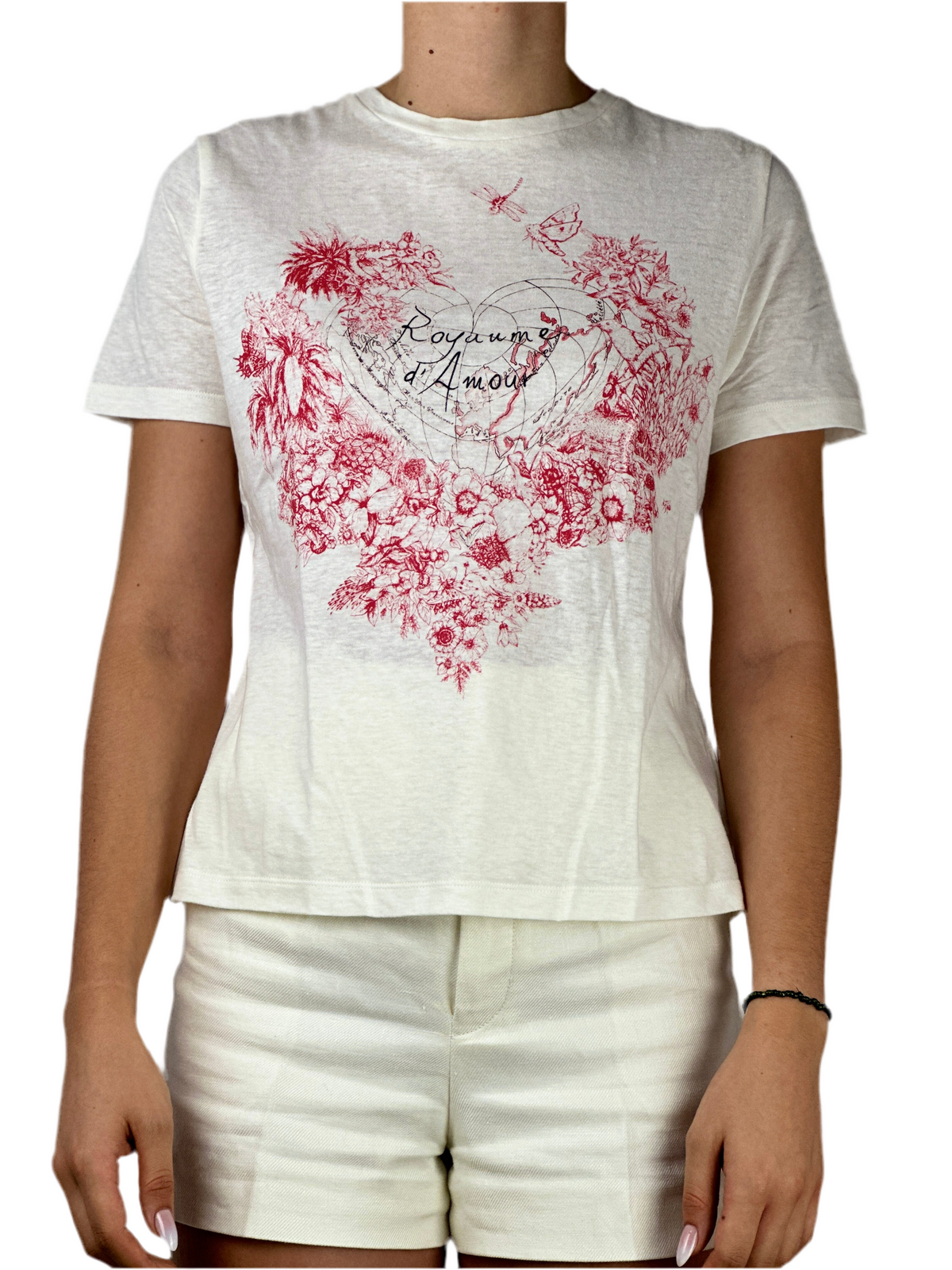 Dior white T-shirt with red design and "Royaume d'amour" inscription - size 36