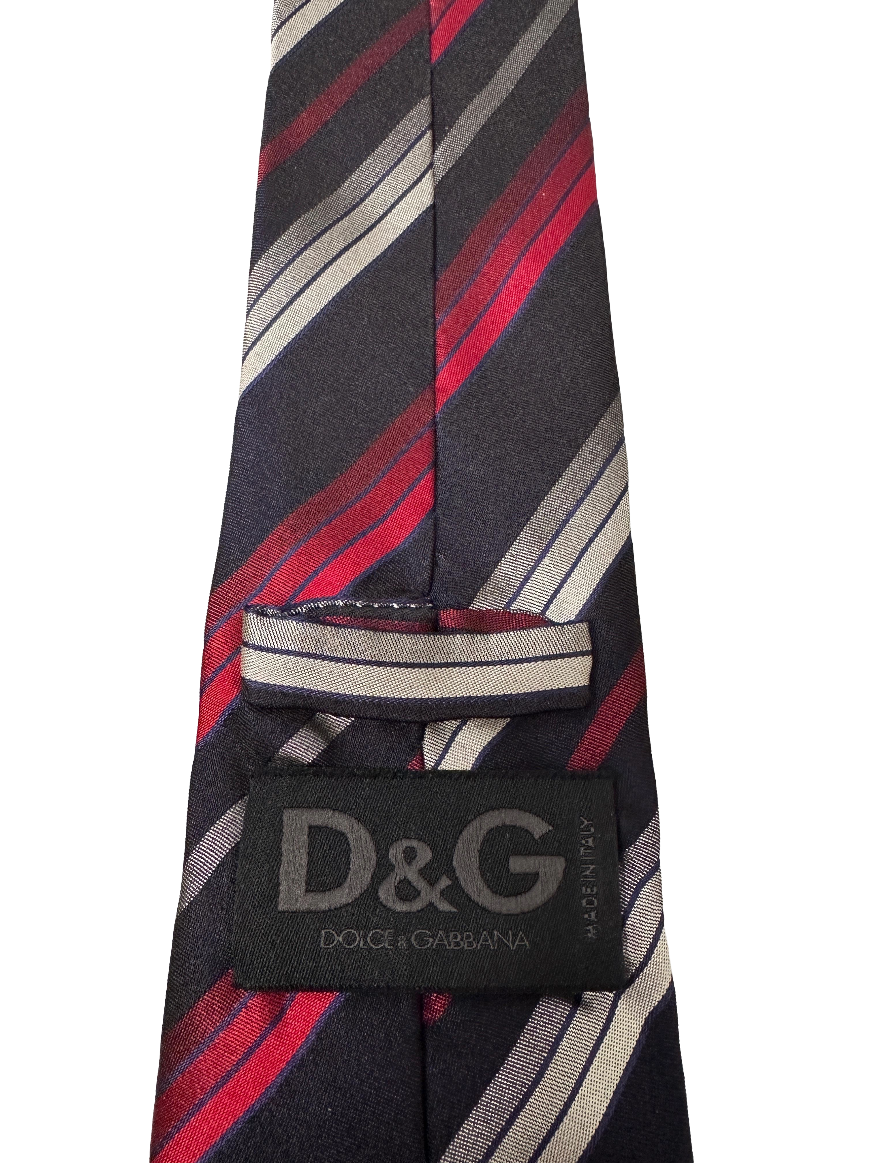 Dolce & Gabbana silk tie (navy with red & silver stripes)