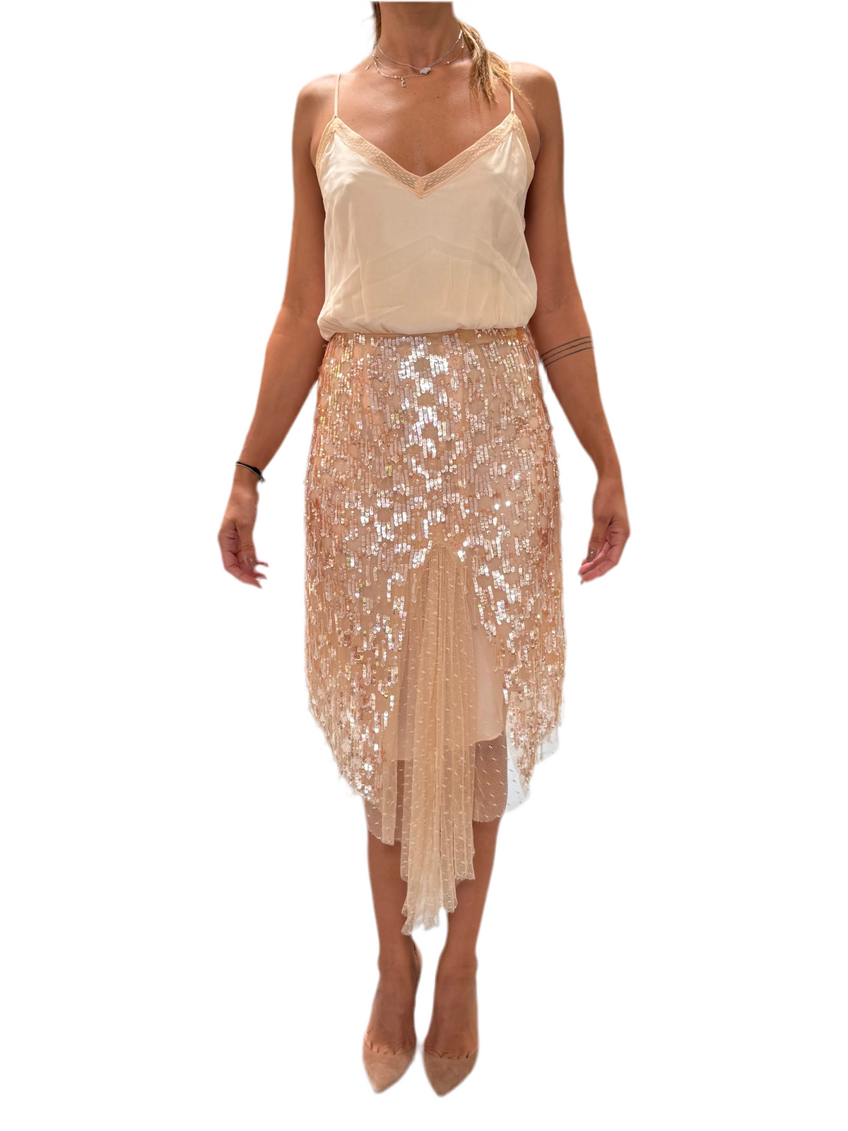Elisabetta Franchi nude sequin dress - size 40IT