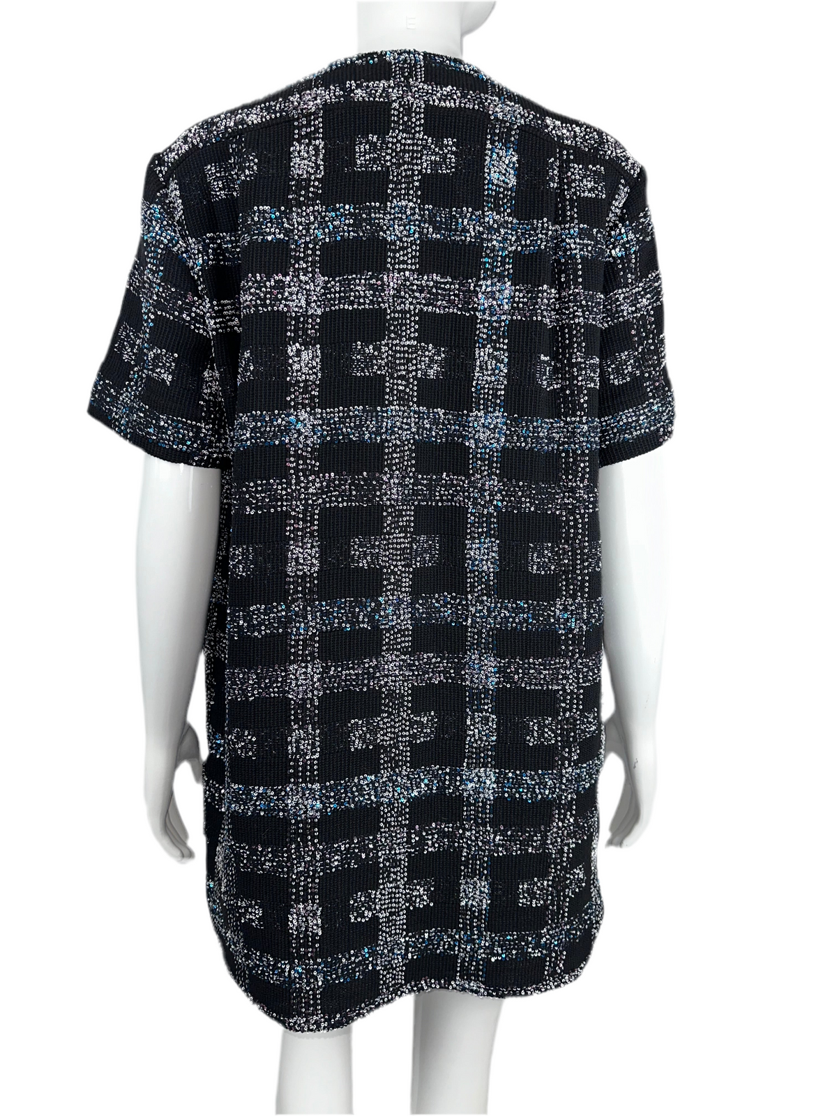 Chanel on black shirt with blue and pink white sequins - size 34