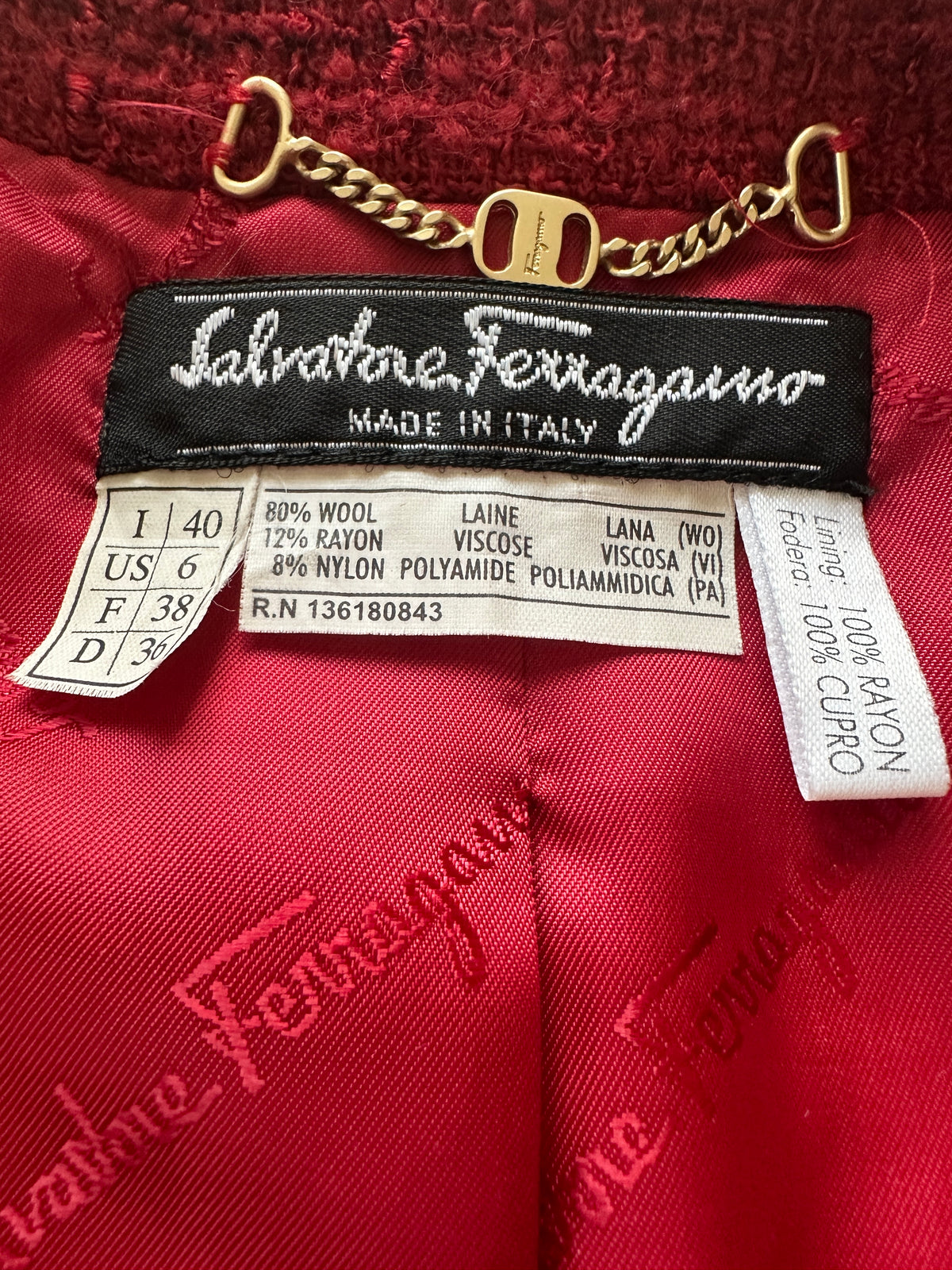 Salvatore Ferragamo long red coat with gold buttons and patch pocket - size 38