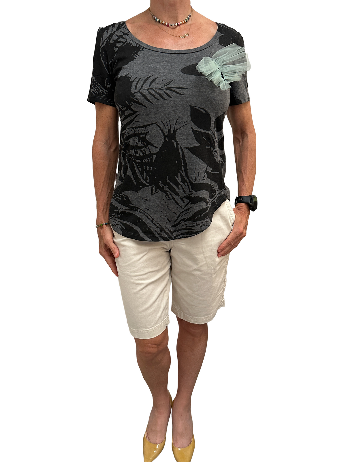 Emporio Armani grey tee shirt with blue butterfly - size 38