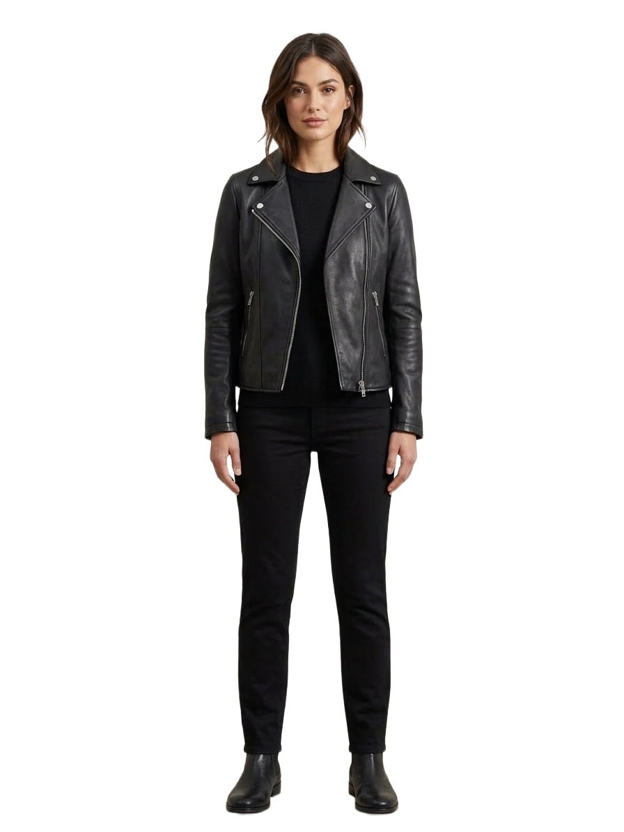 Emporio Armani black leather biker jacker - size 44