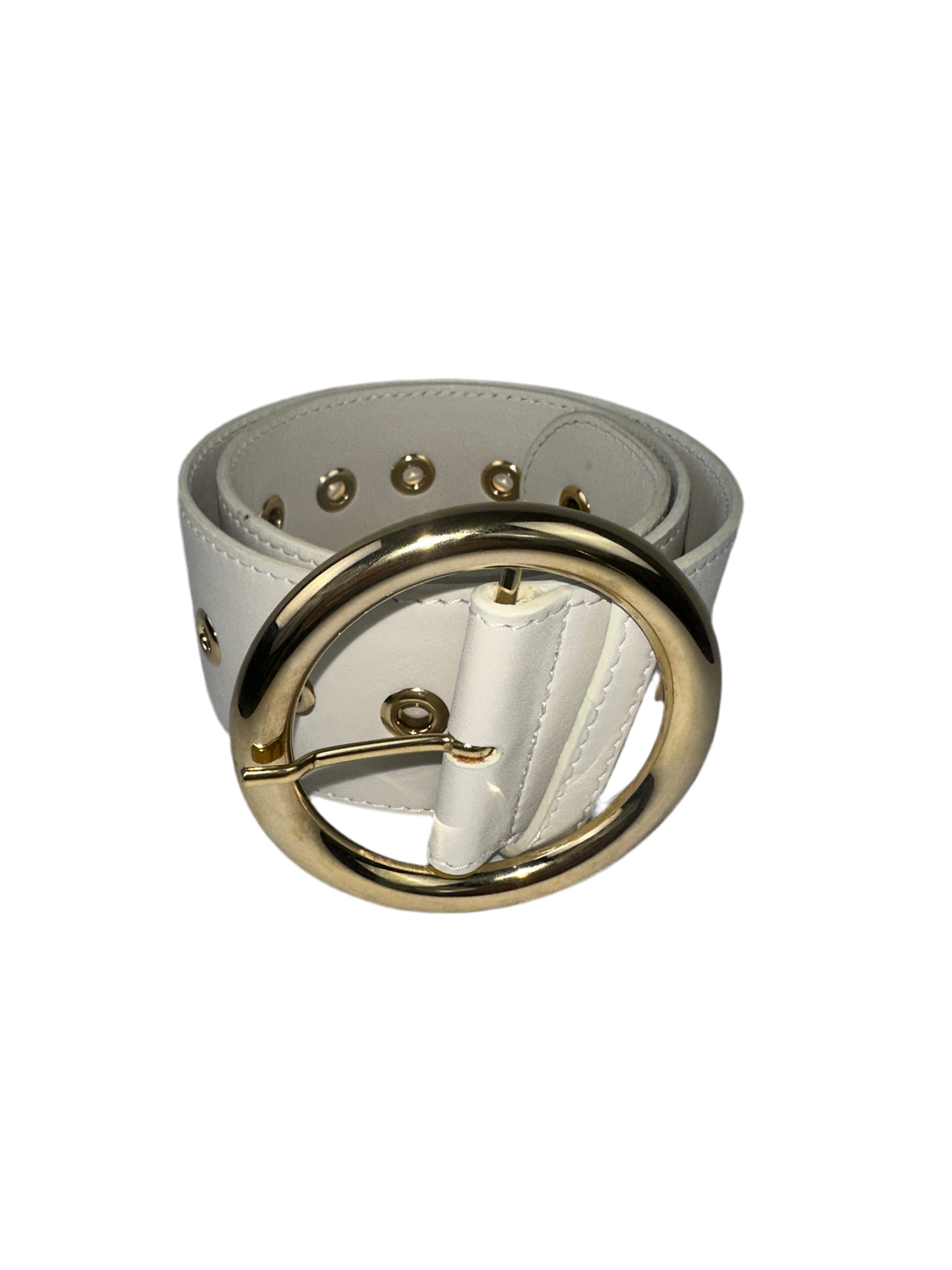 Elie Saab white belt with gold eyelets