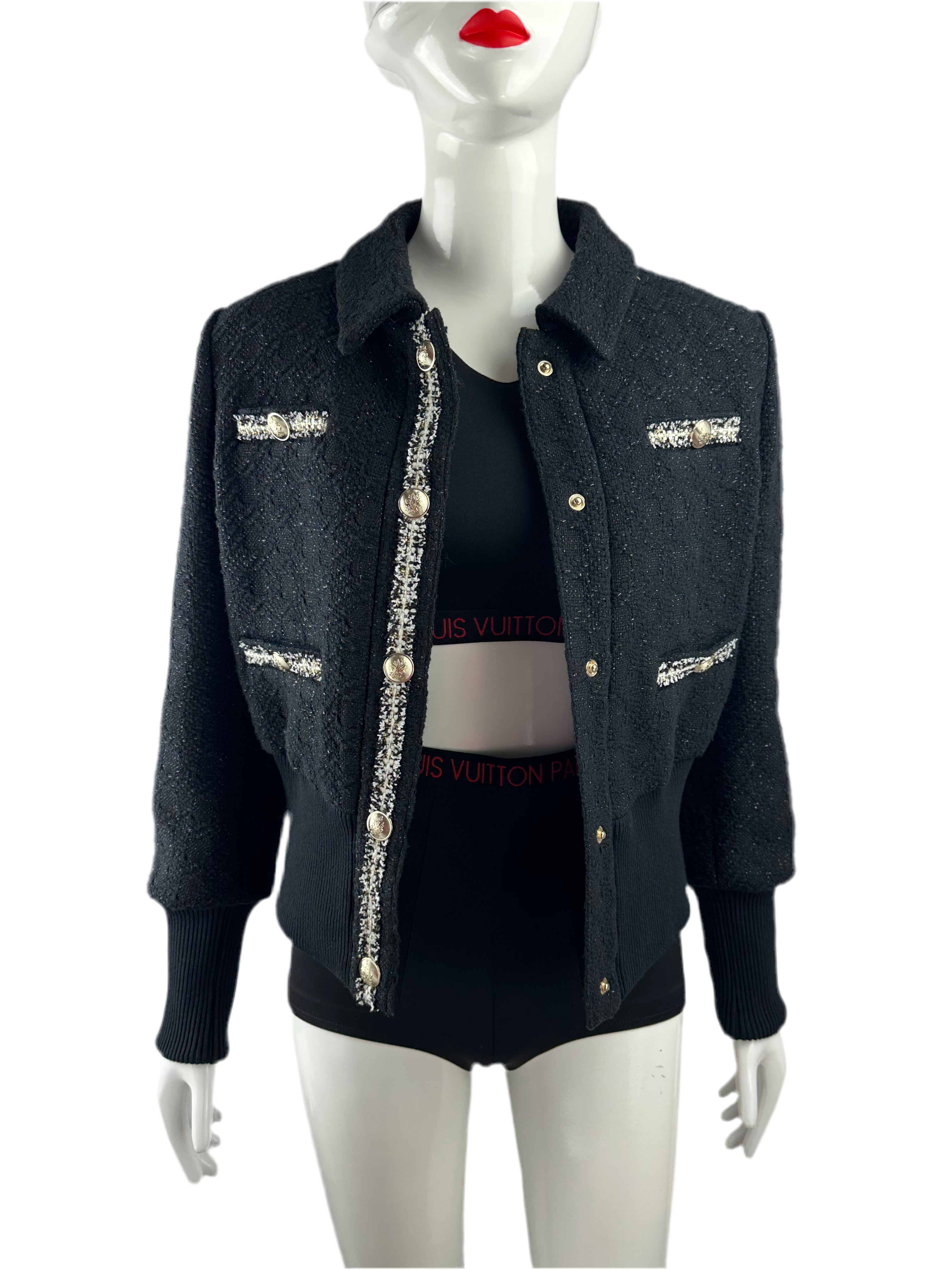 Maje black bomber with metallic fibres - size 38