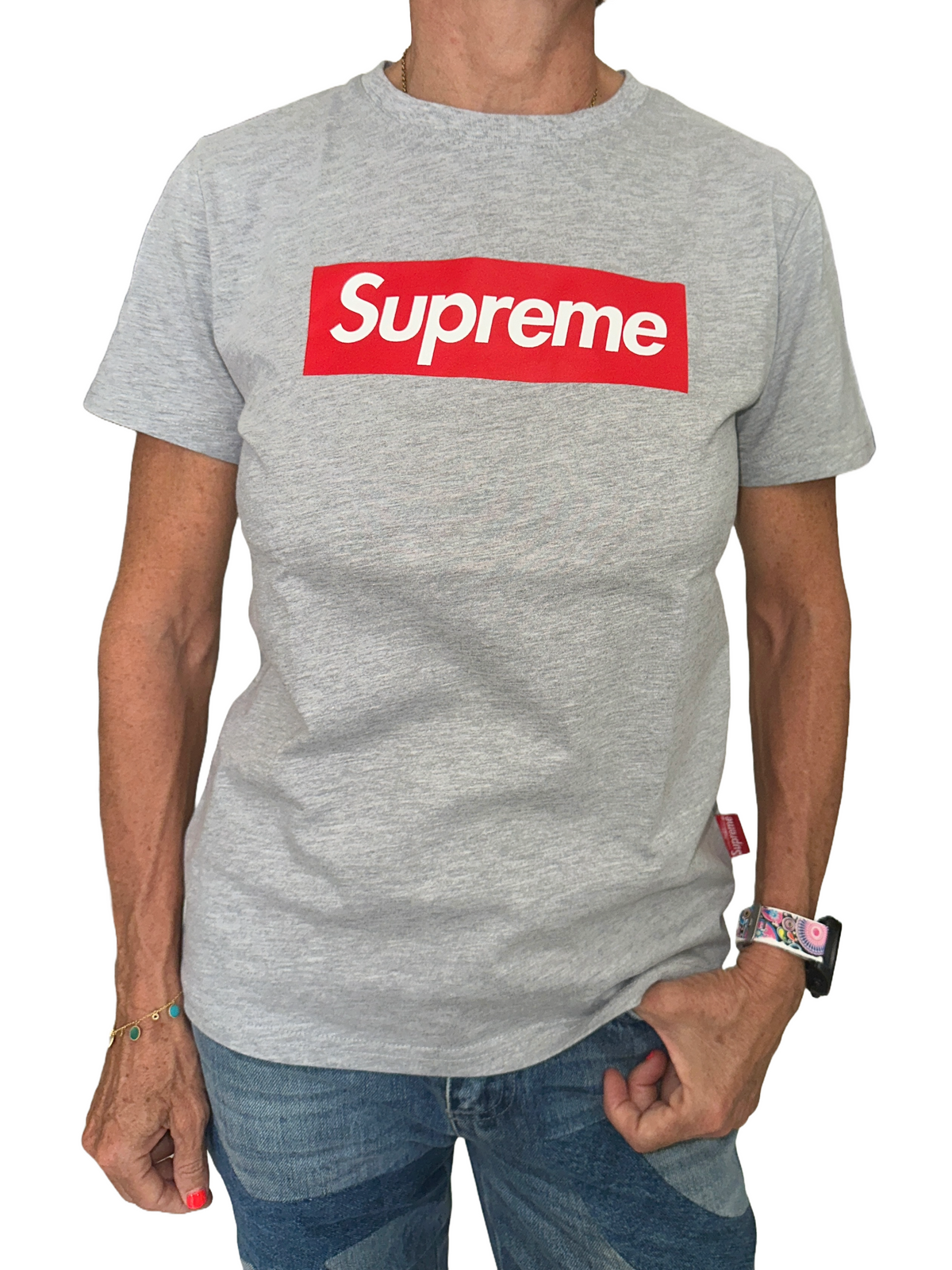 Supreme grey tee shirt with logo - size 32