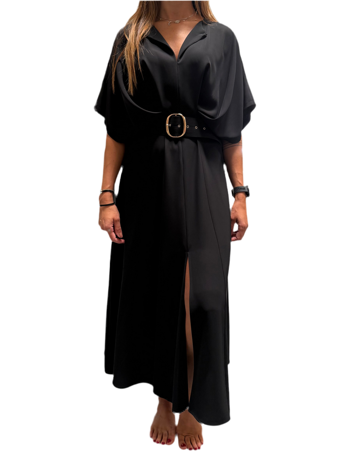 Imperial Belted black maxi dress - size 38