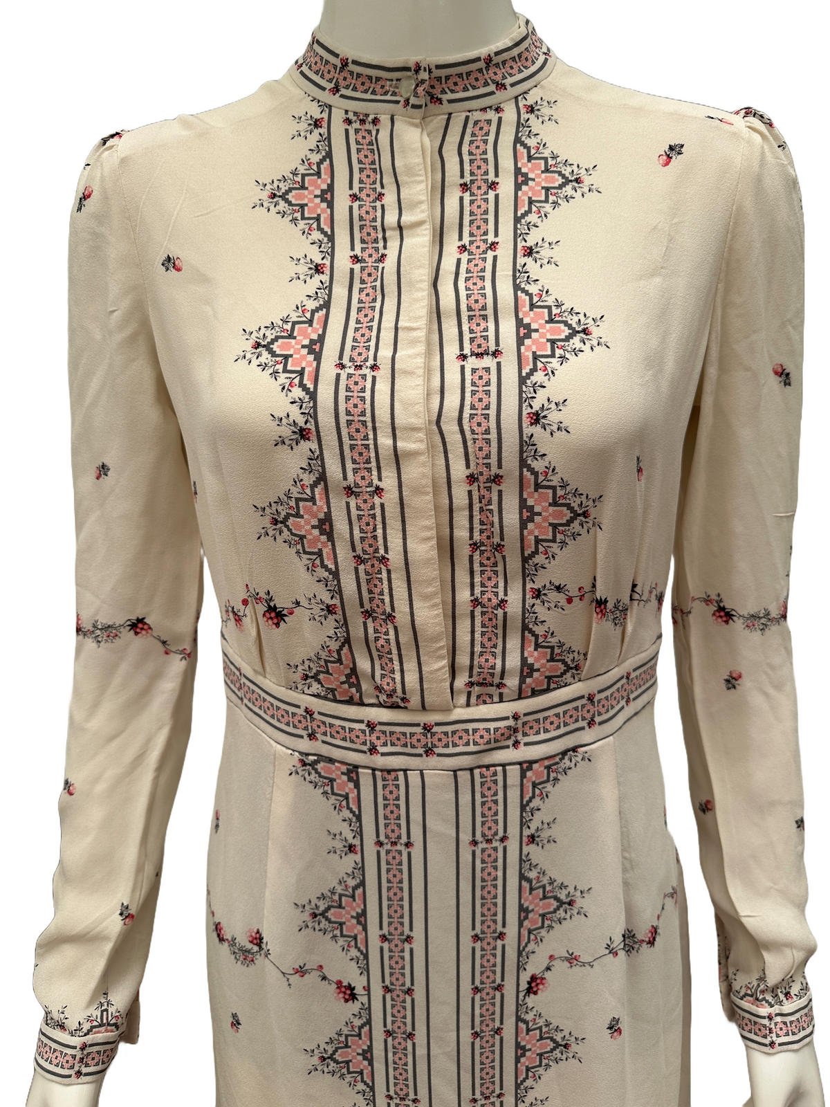 Vilshenko off-white dress with pink and grey motif - size 40