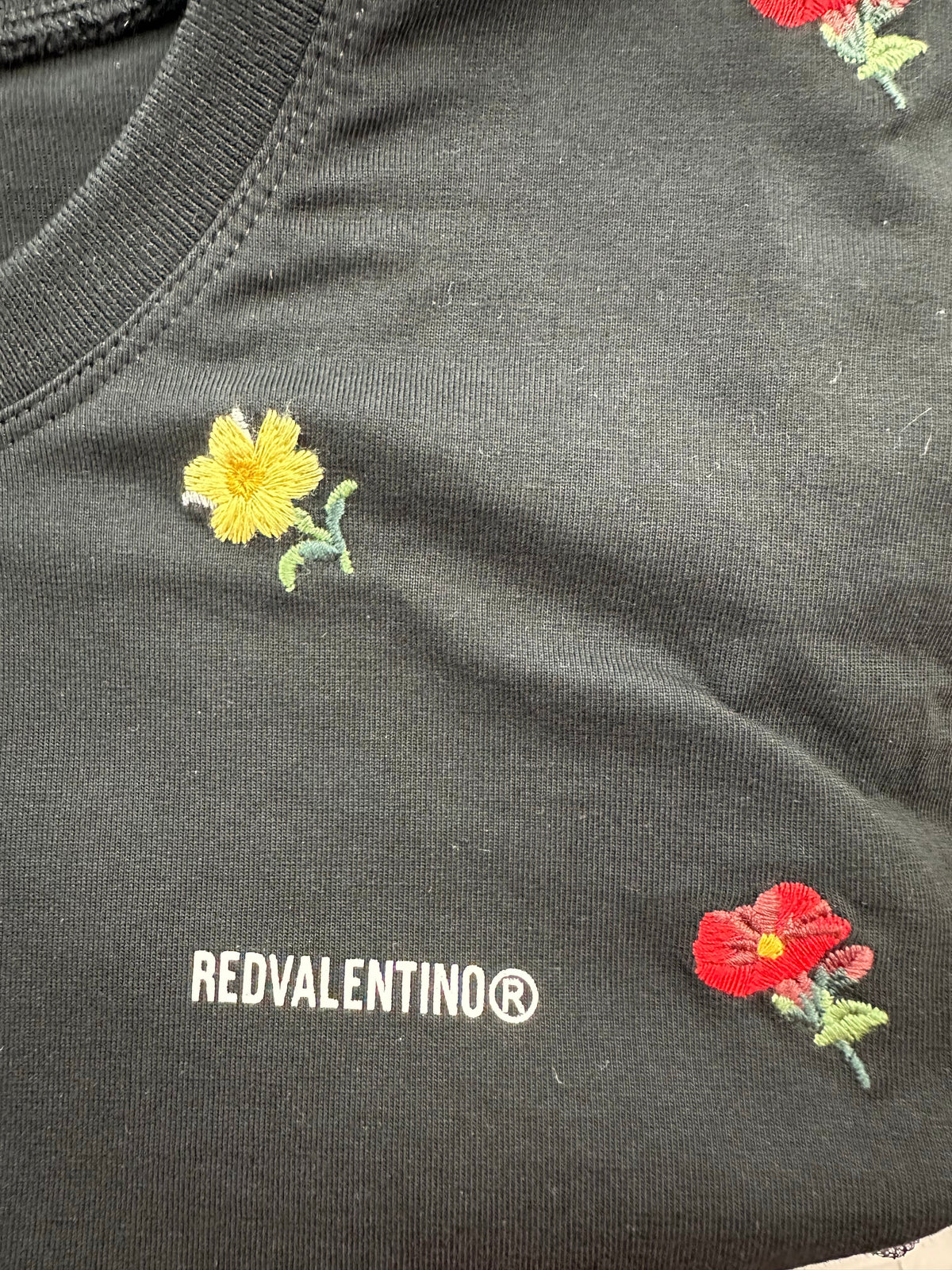 Red Valentino floral embroidered cotton T-shirt black - size L