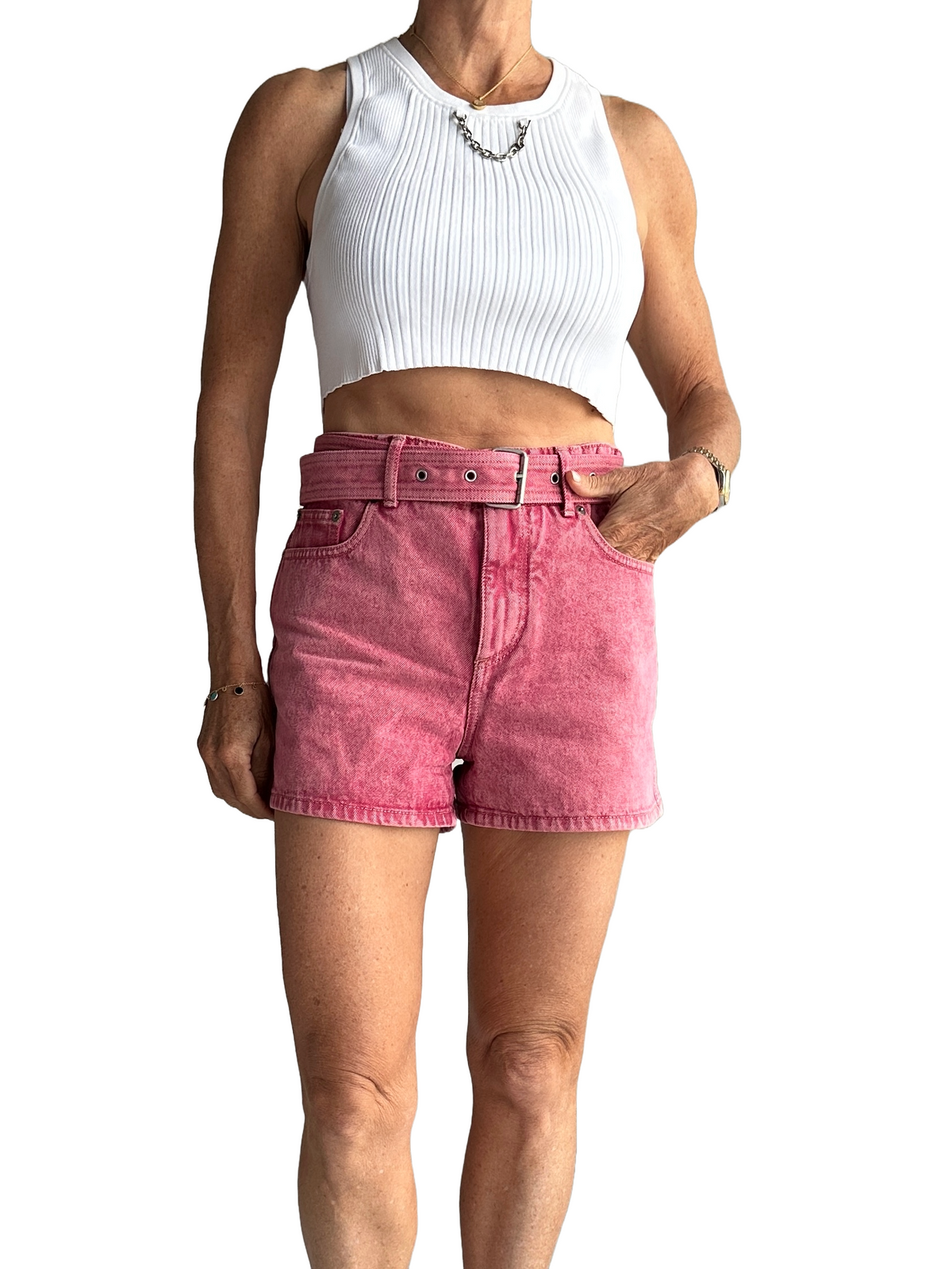 Dior pink belted denim shorts - size 34