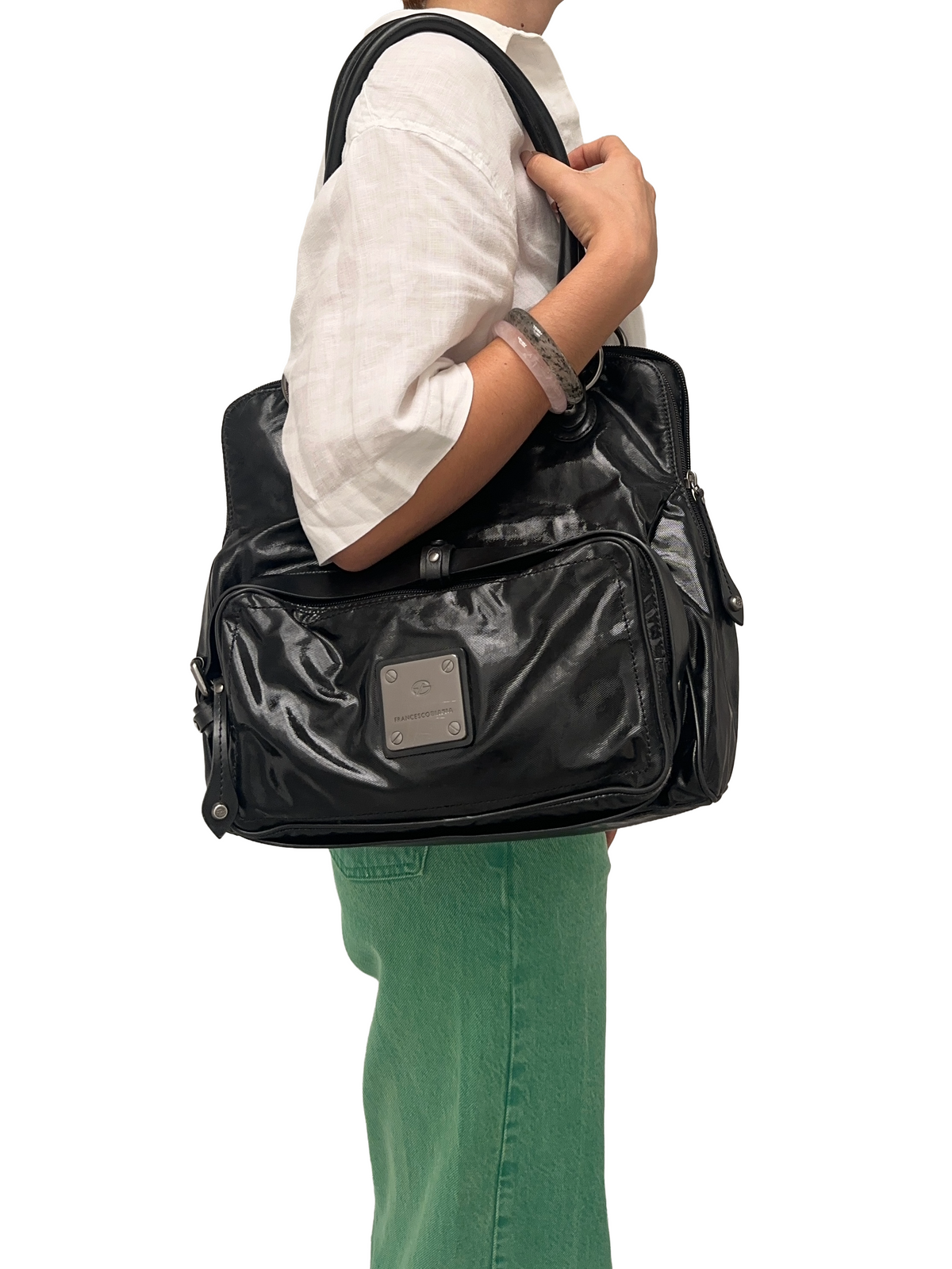 Francesco Biasia multi-pocket black bag