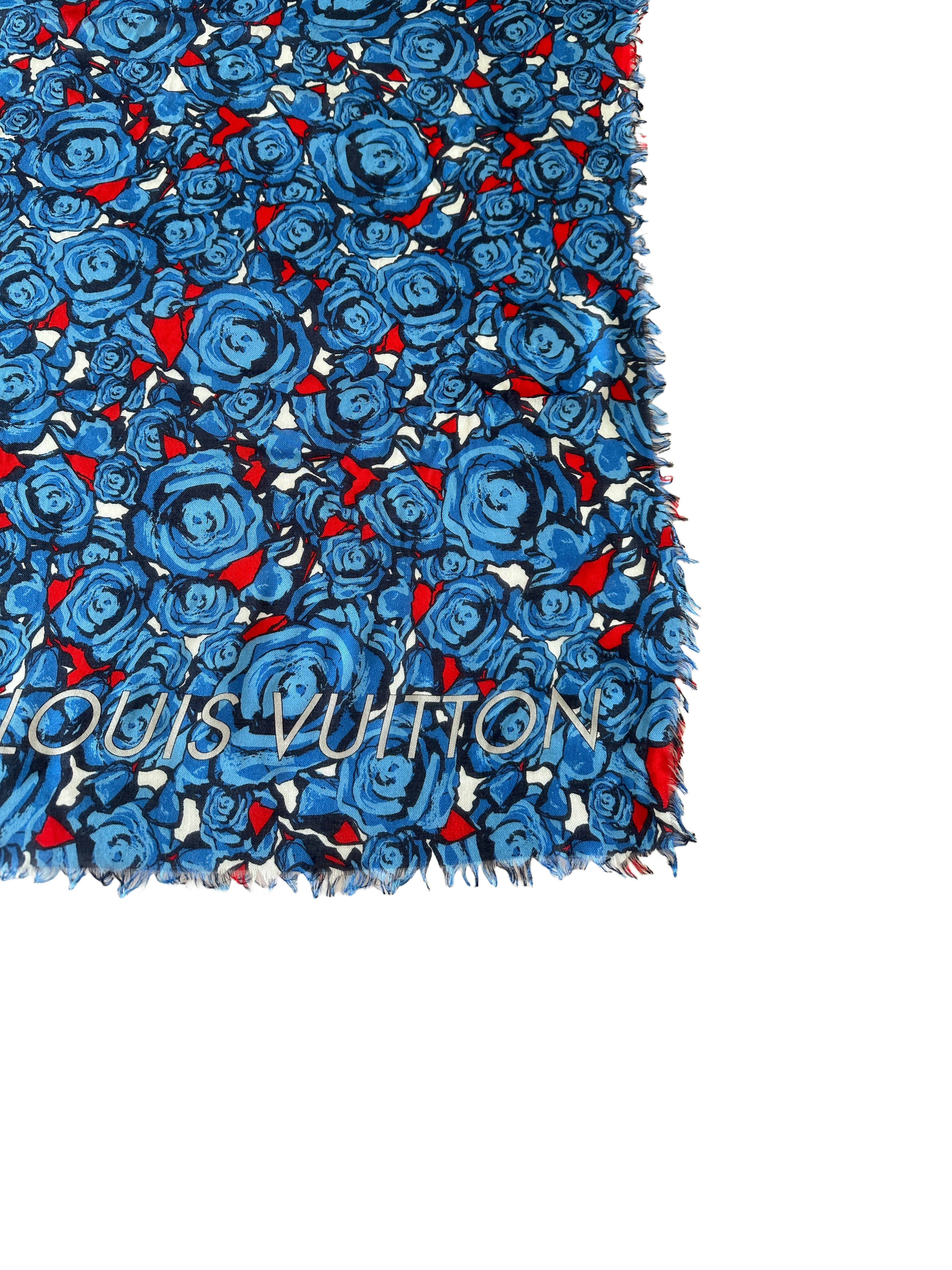 Louis Vuitton blue and red scarf with flowers