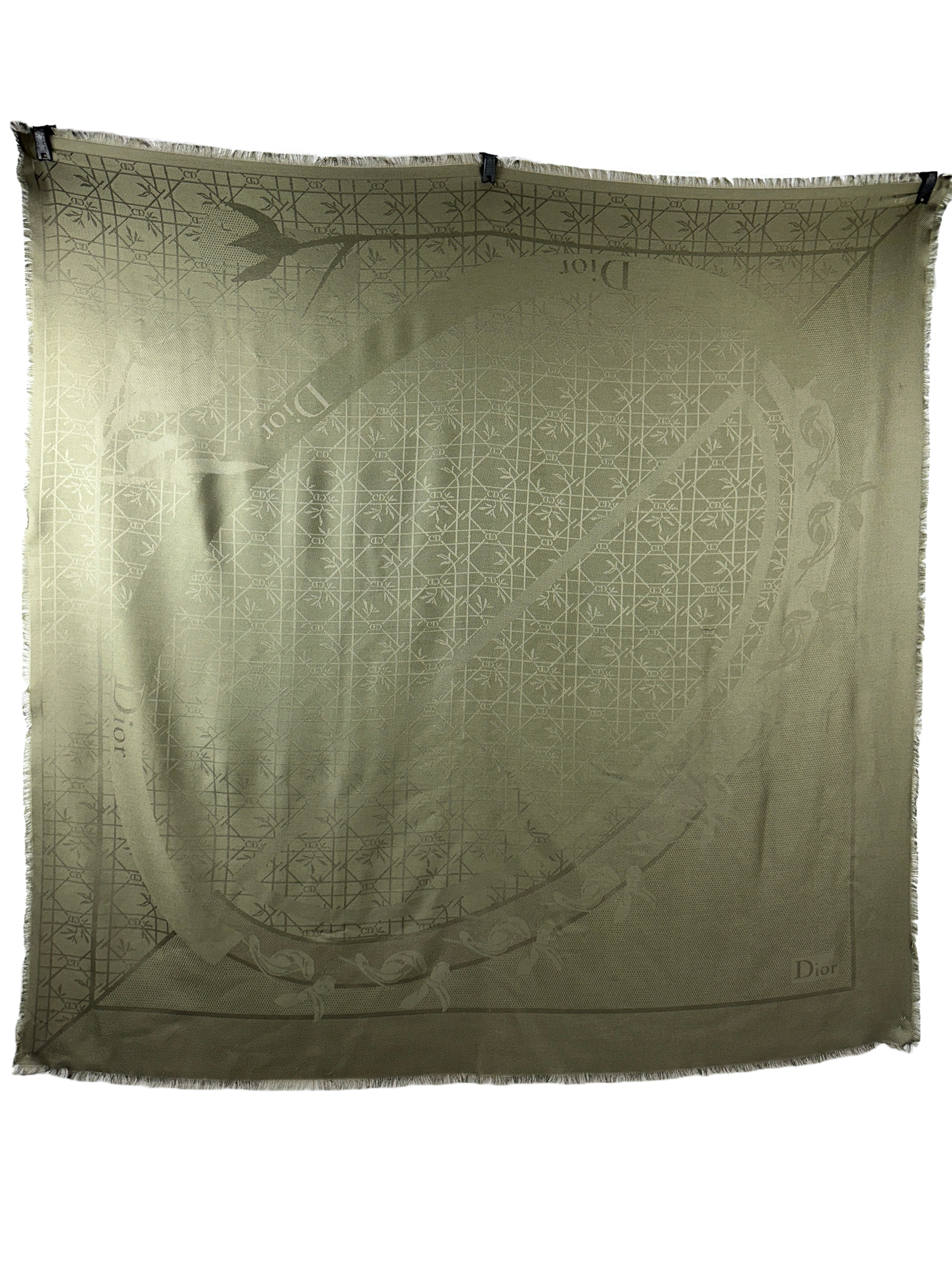 Dior shawl muffler canage silk wool women's kaki