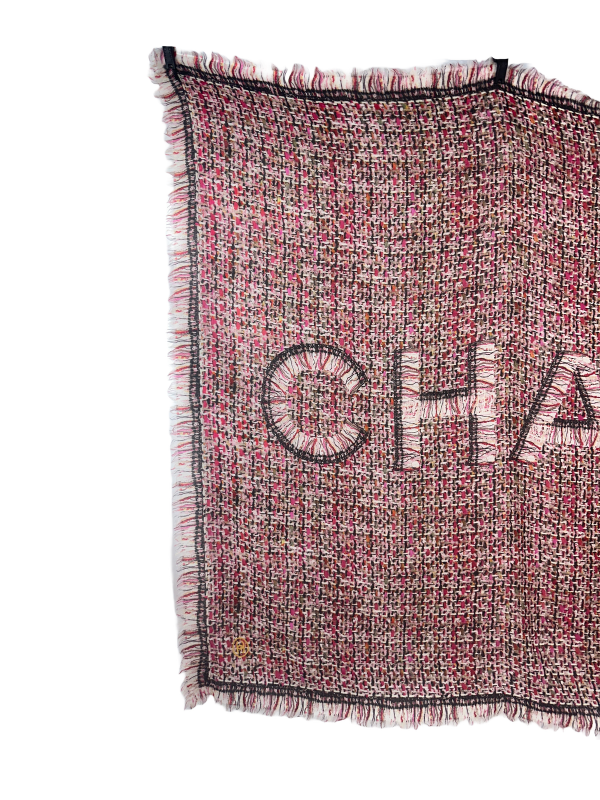 Chanel black white pink brick effect shawl