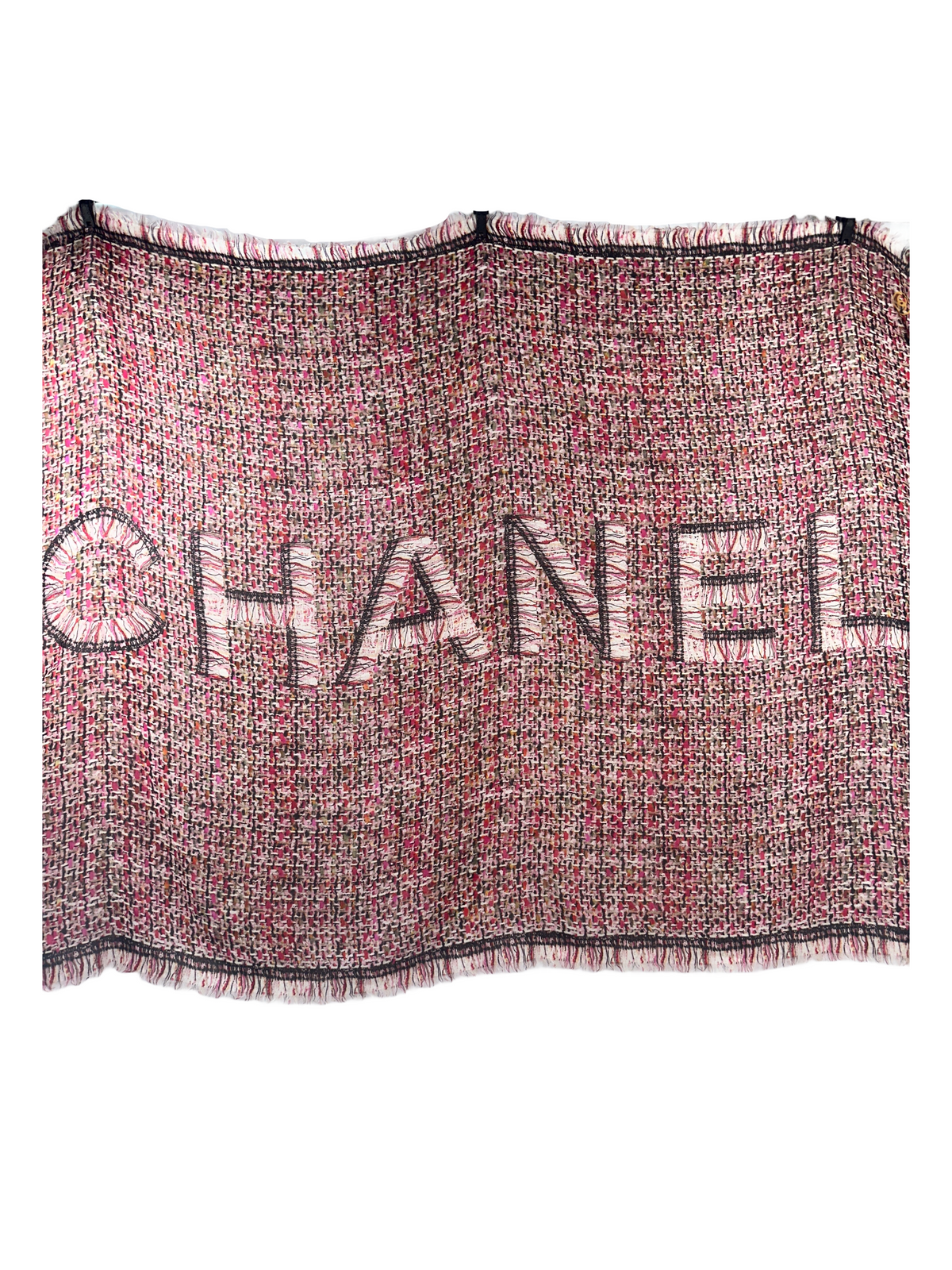 Chanel black white pink brick effect shawl