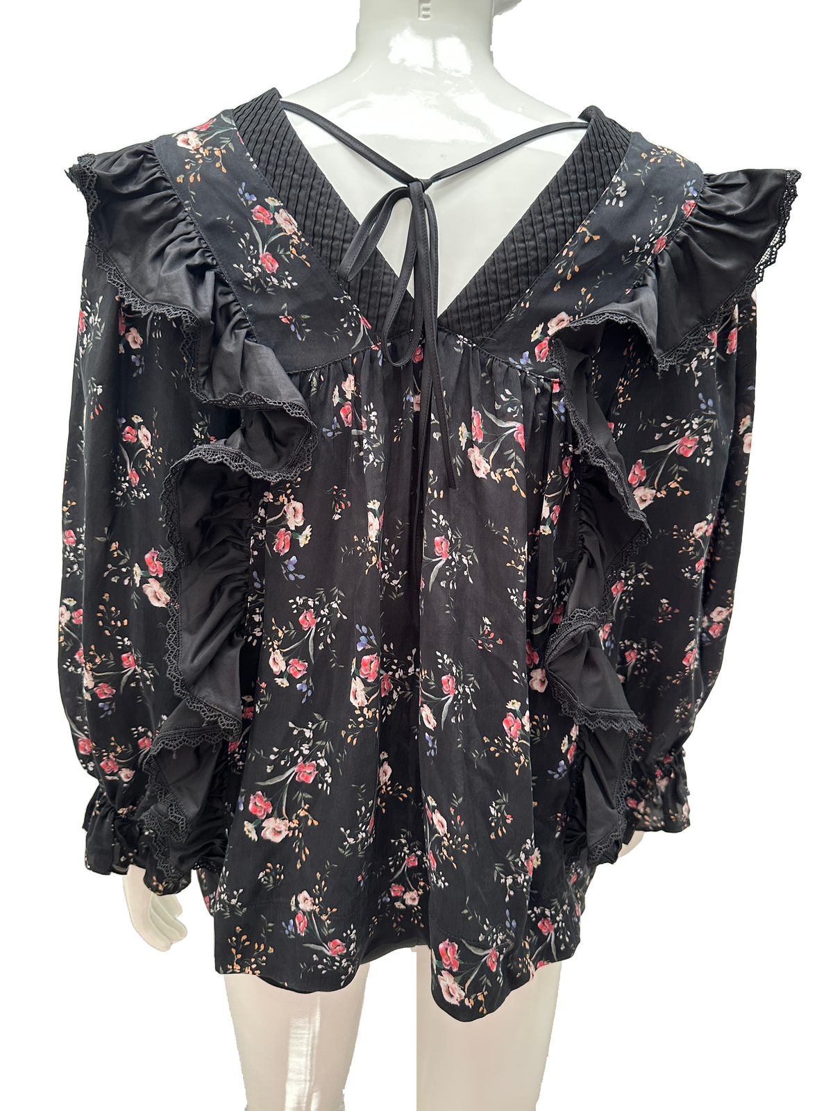 Lug Von Siga black ruffled top with floral motif - size 40