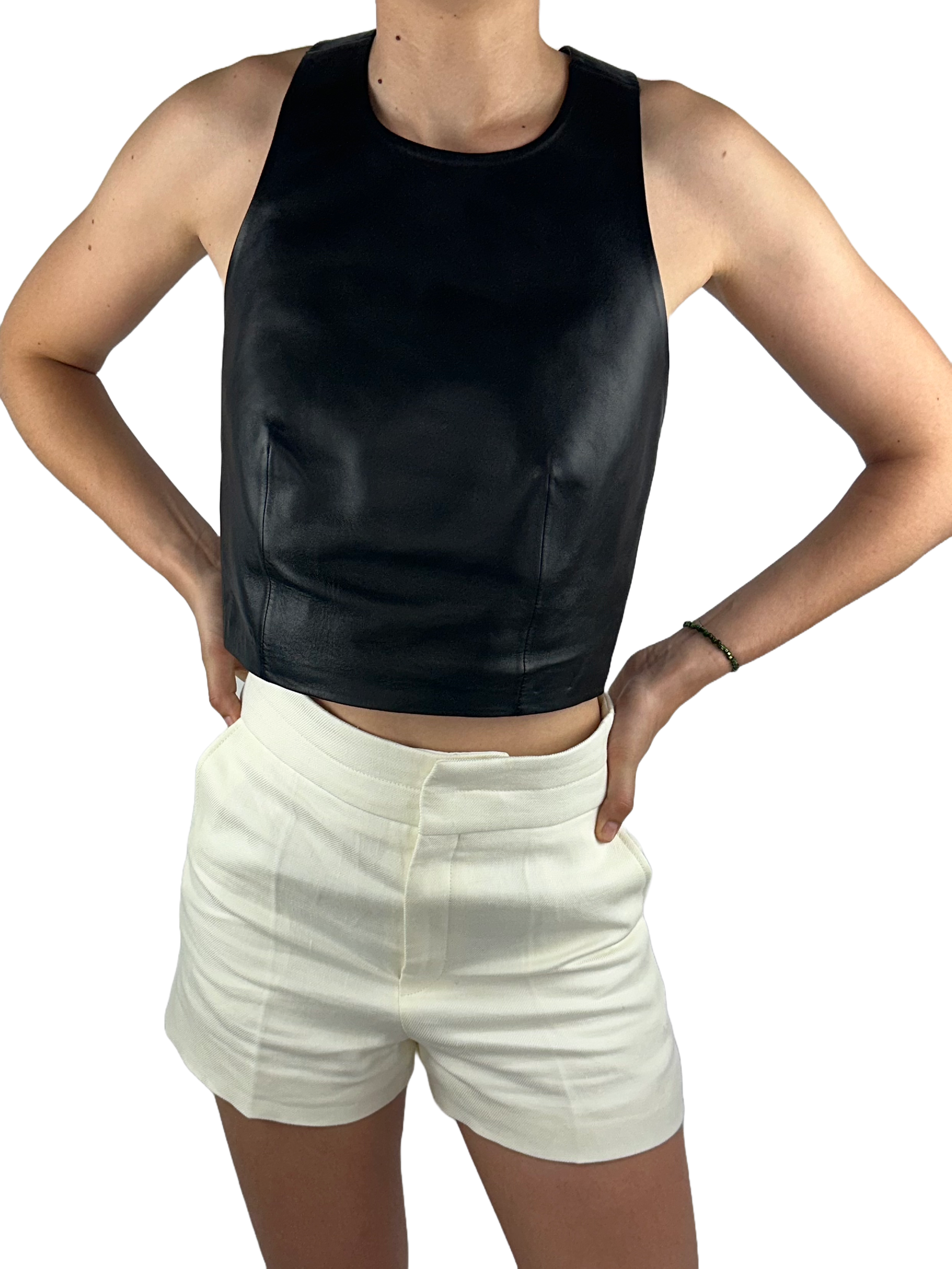 Dior black leather halter top - size 38