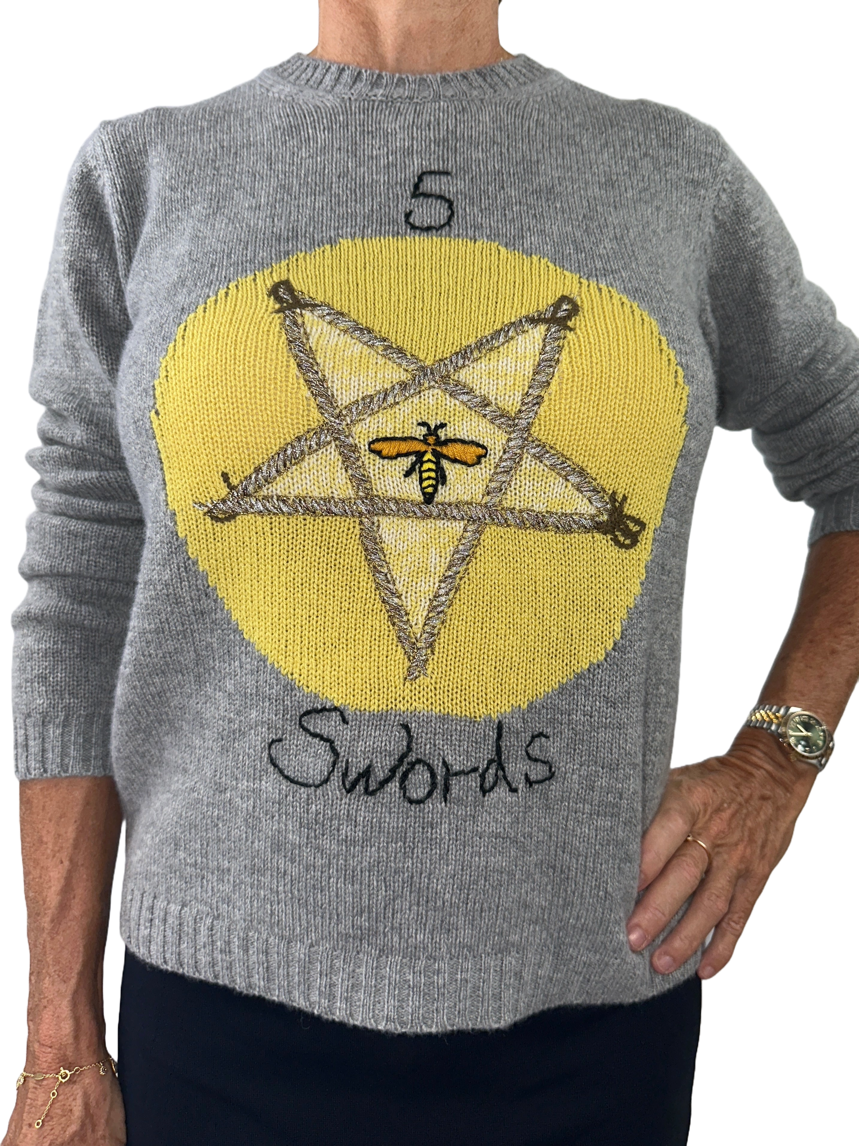 Dior grey sweater with yellow circle, star and bee - size 38