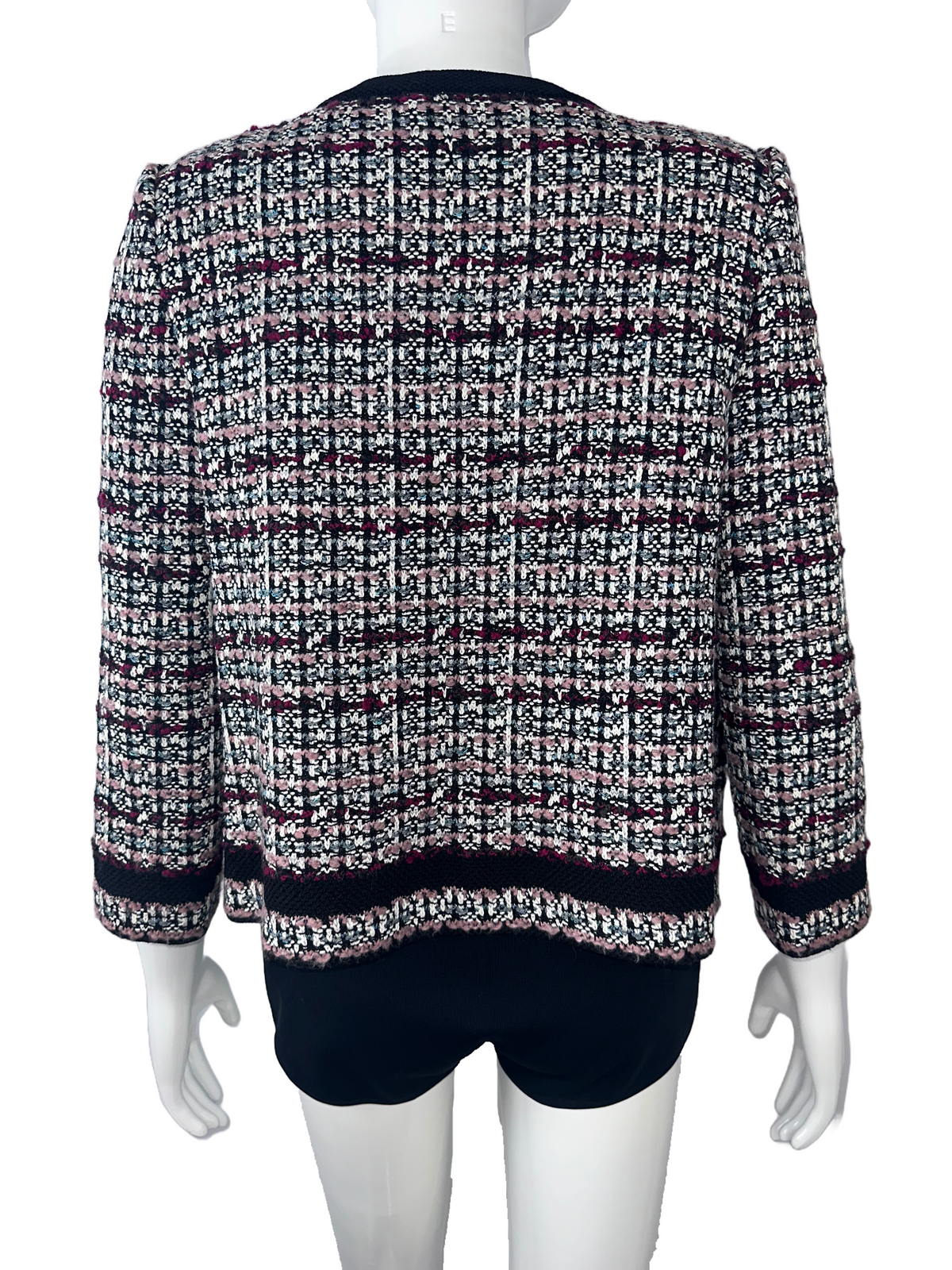 St.John white black pink blue cardigan with pearly bead - size 36