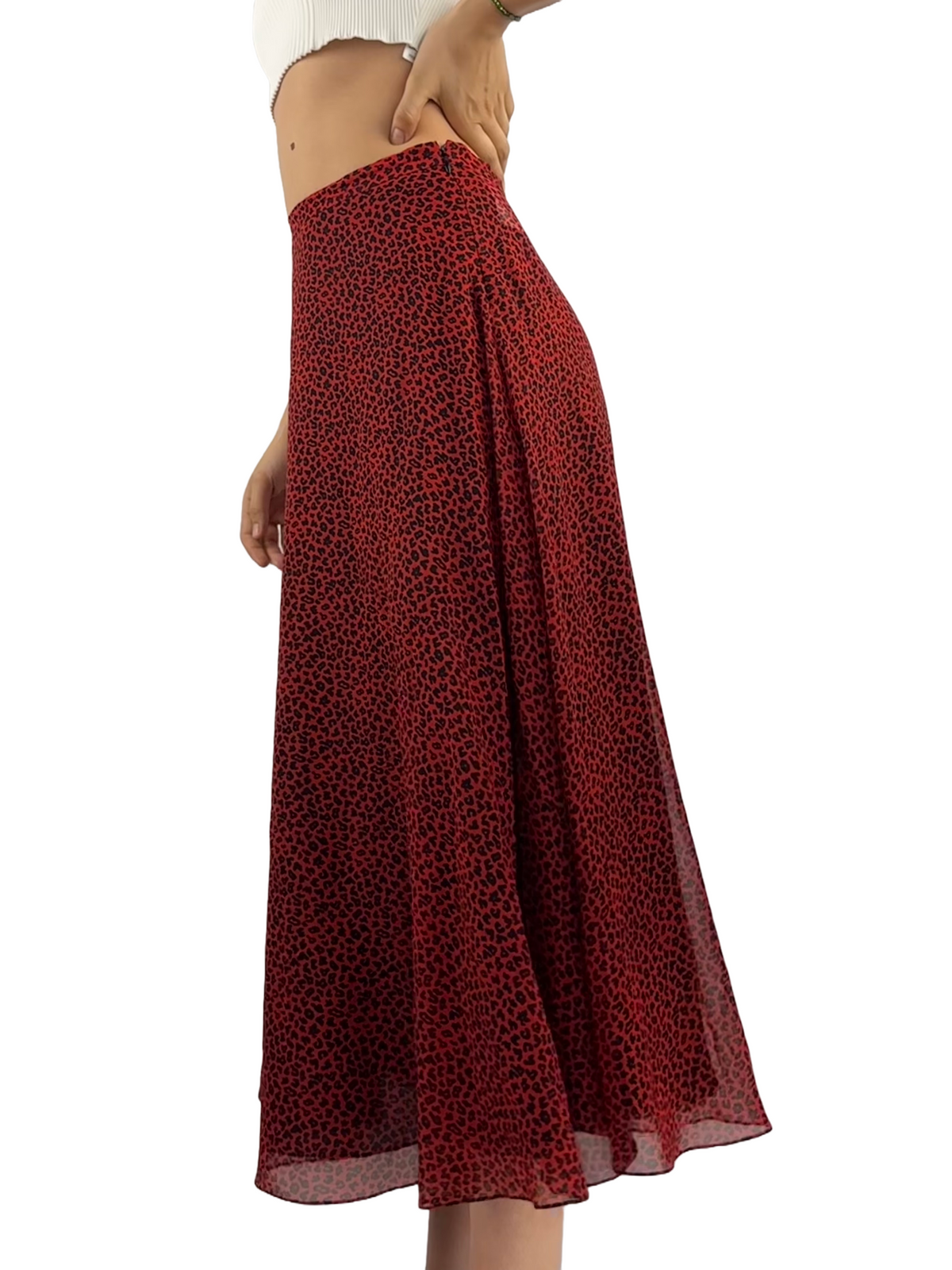 Dior red long skirt with black leopard print - size 36