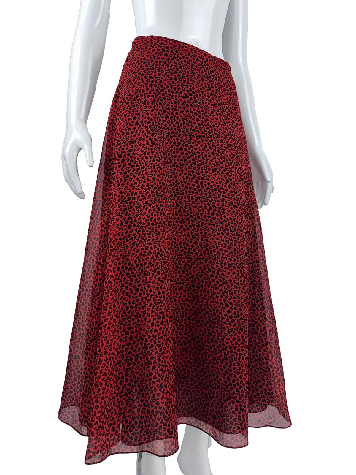 Dior red long skirt with black leopard print - size 36