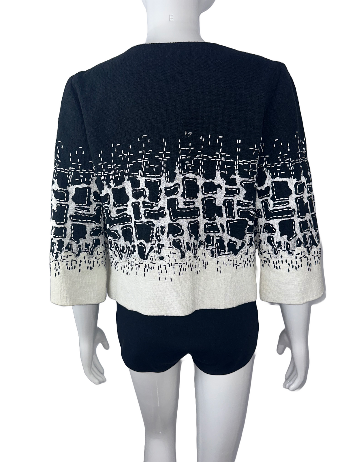 Oscar de la Renta black, white and grey jacket with geometric pattern - size 36