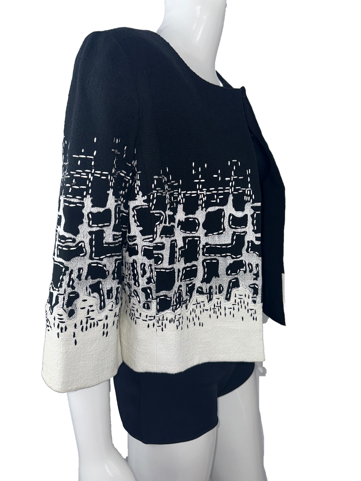 Oscar de la Renta black, white and grey jacket with geometric pattern - size 36