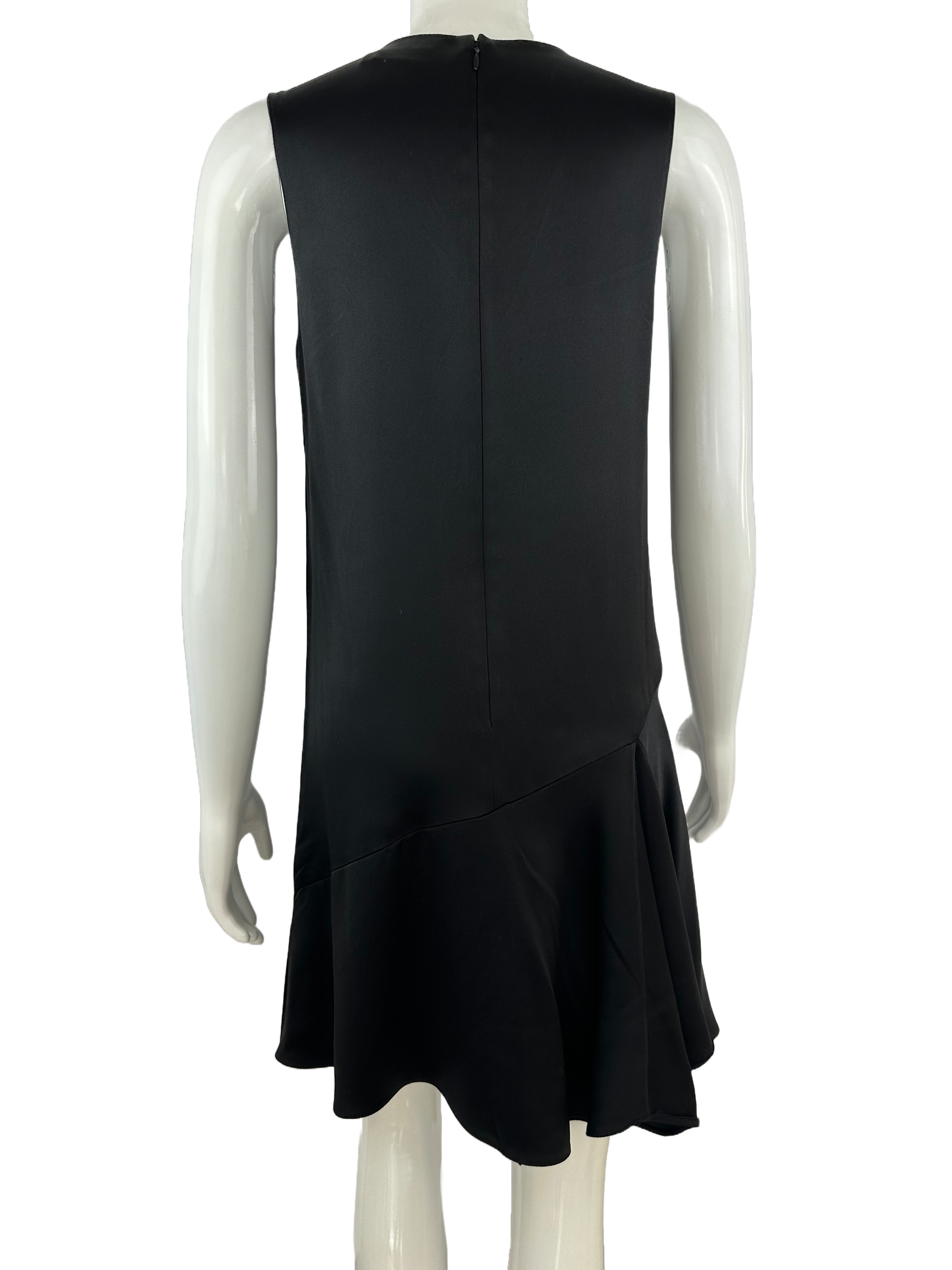 Dior black silk satin V-neck sleeveless flared short dress - size 36