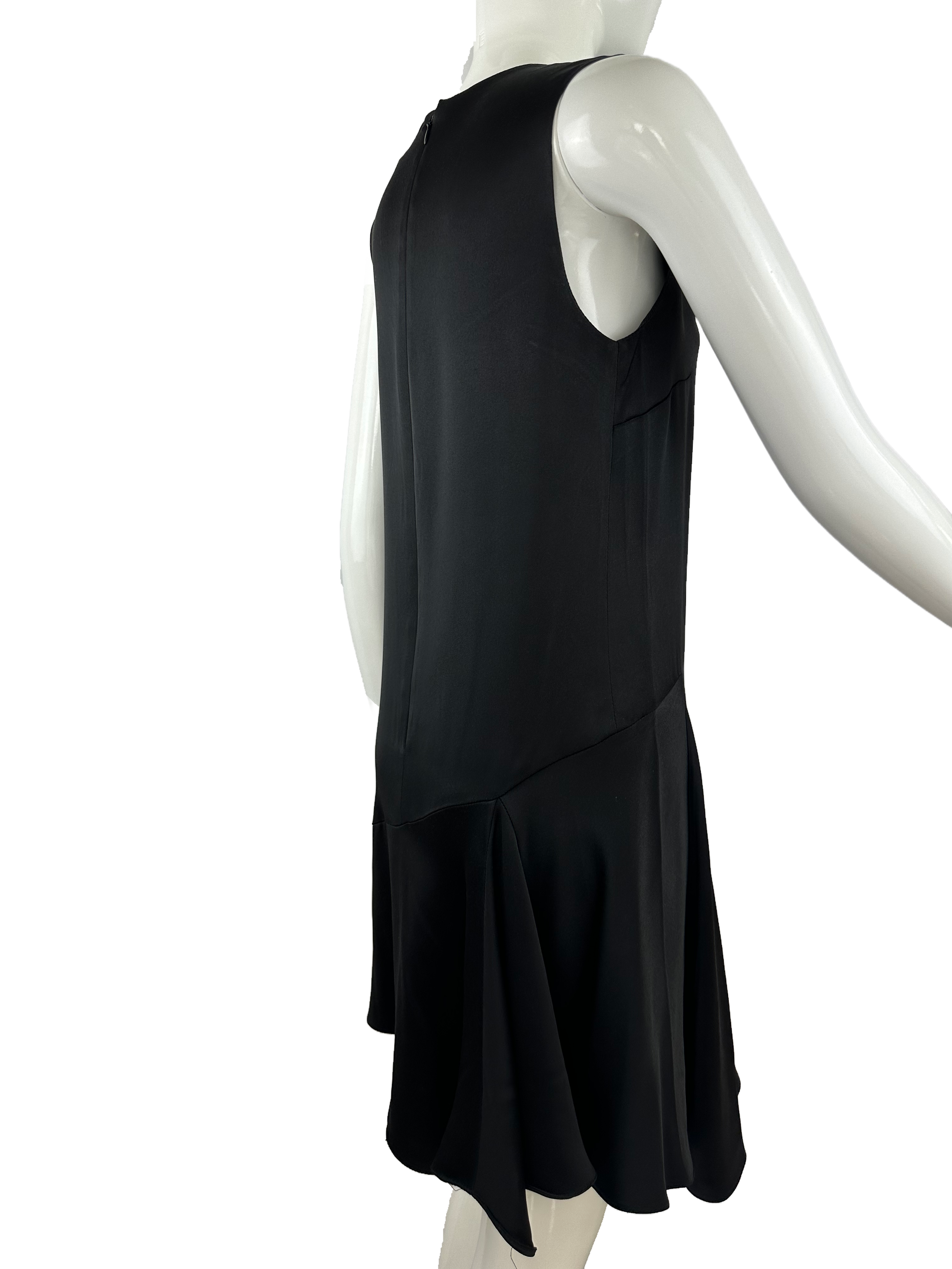 Dior black silk satin V-neck sleeveless flared short dress - size 36