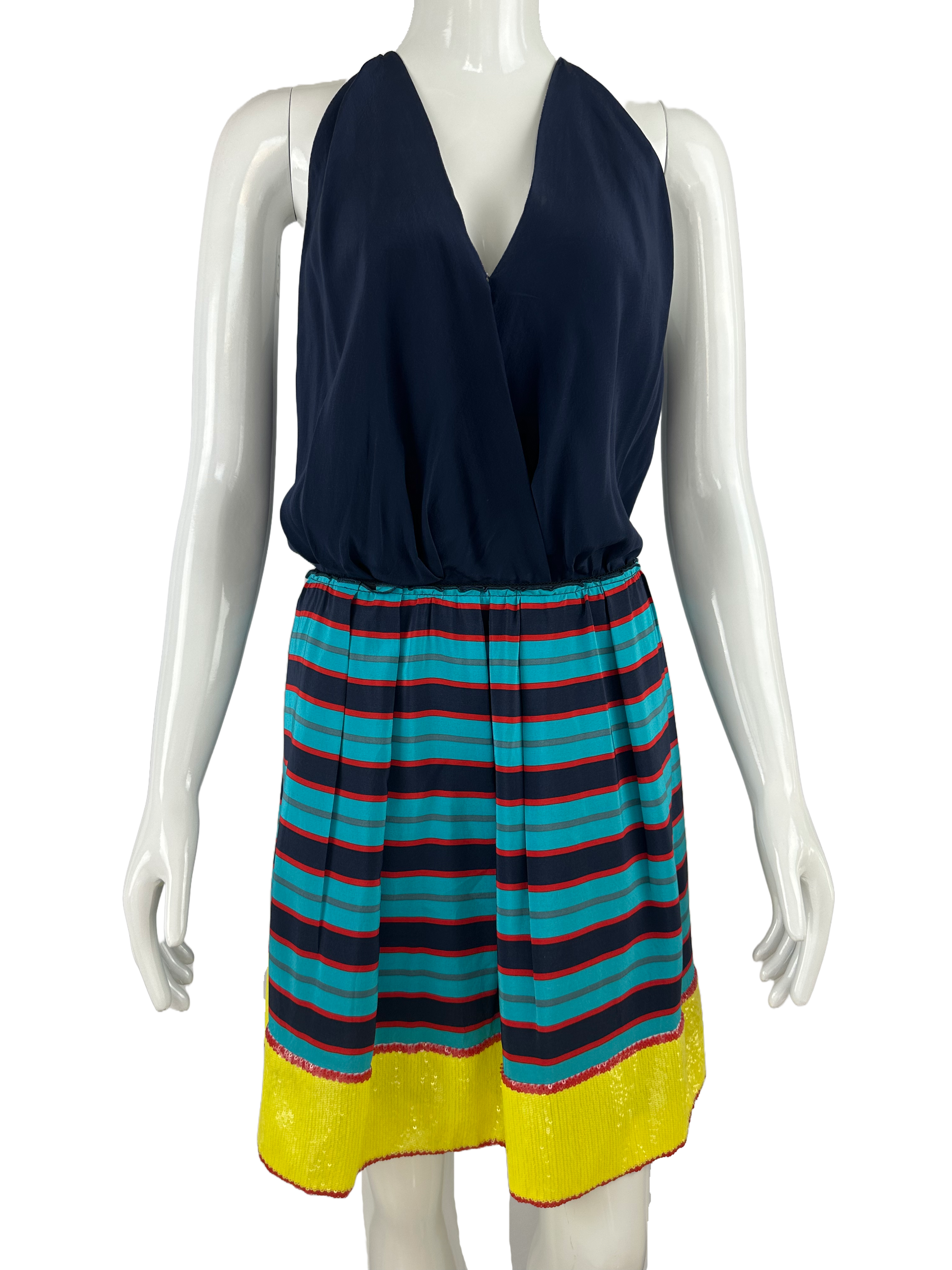 Louis Vuitton blue silk dress embellished with yellow sequins - size 34