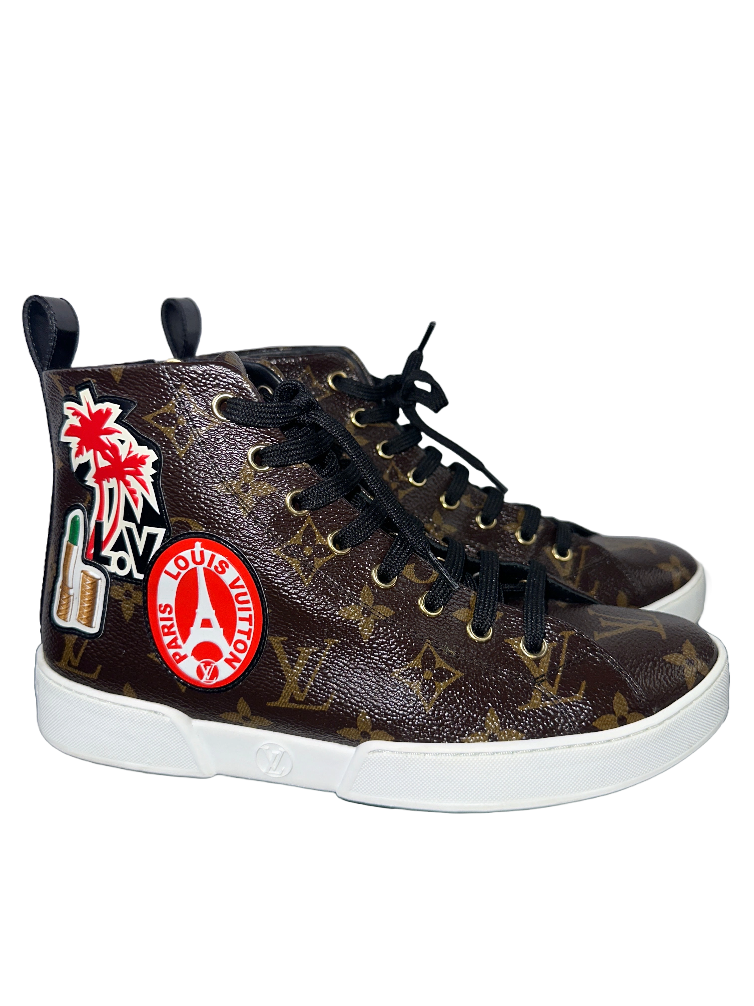 Louis Vuitton calfskin monogram world tour high sneaker - size 36