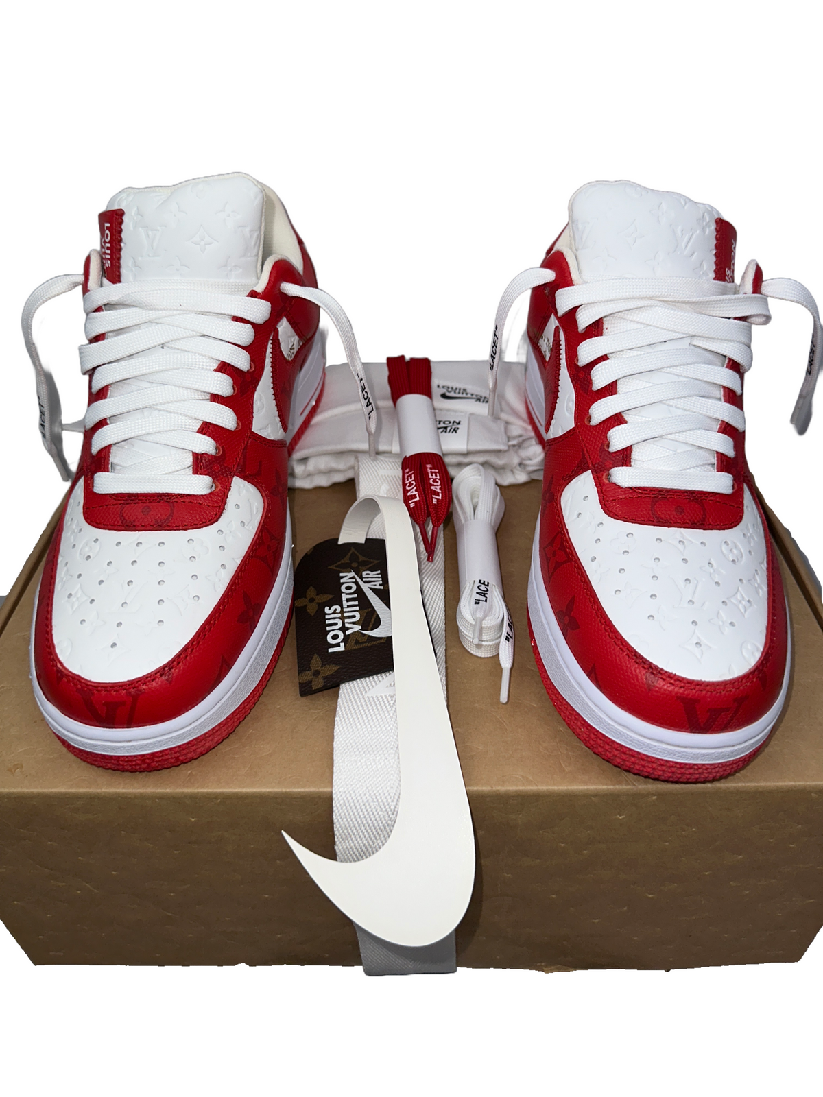 Louis Vuitton X Nike Air Force 1 Comet Red - size 7.5US