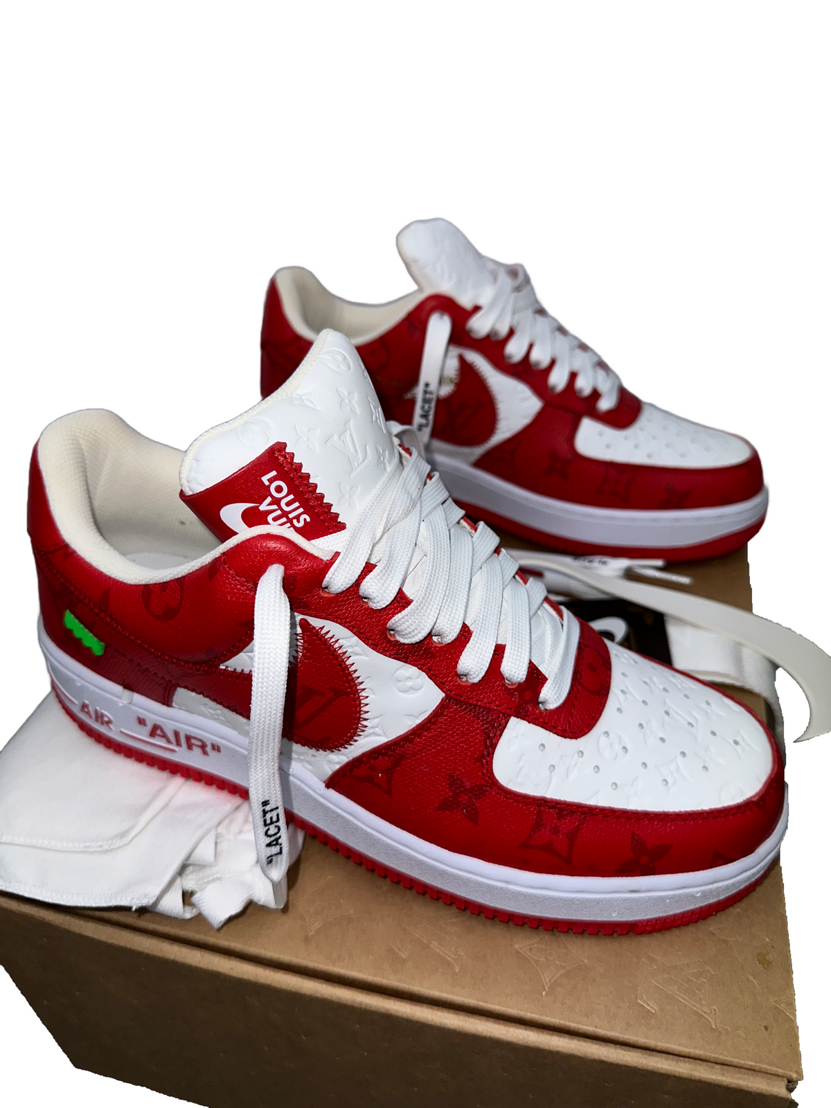 Louis Vuitton X Nike Air Force 1 Comet Red - size 7.5US