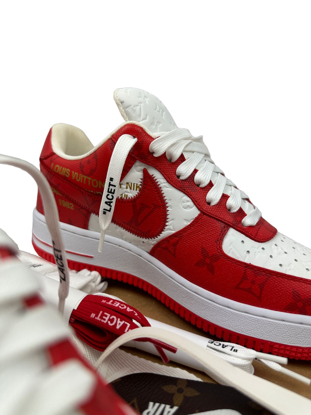 Louis Vuitton X Nike Air Force 1 Comet Red - size 7.5US