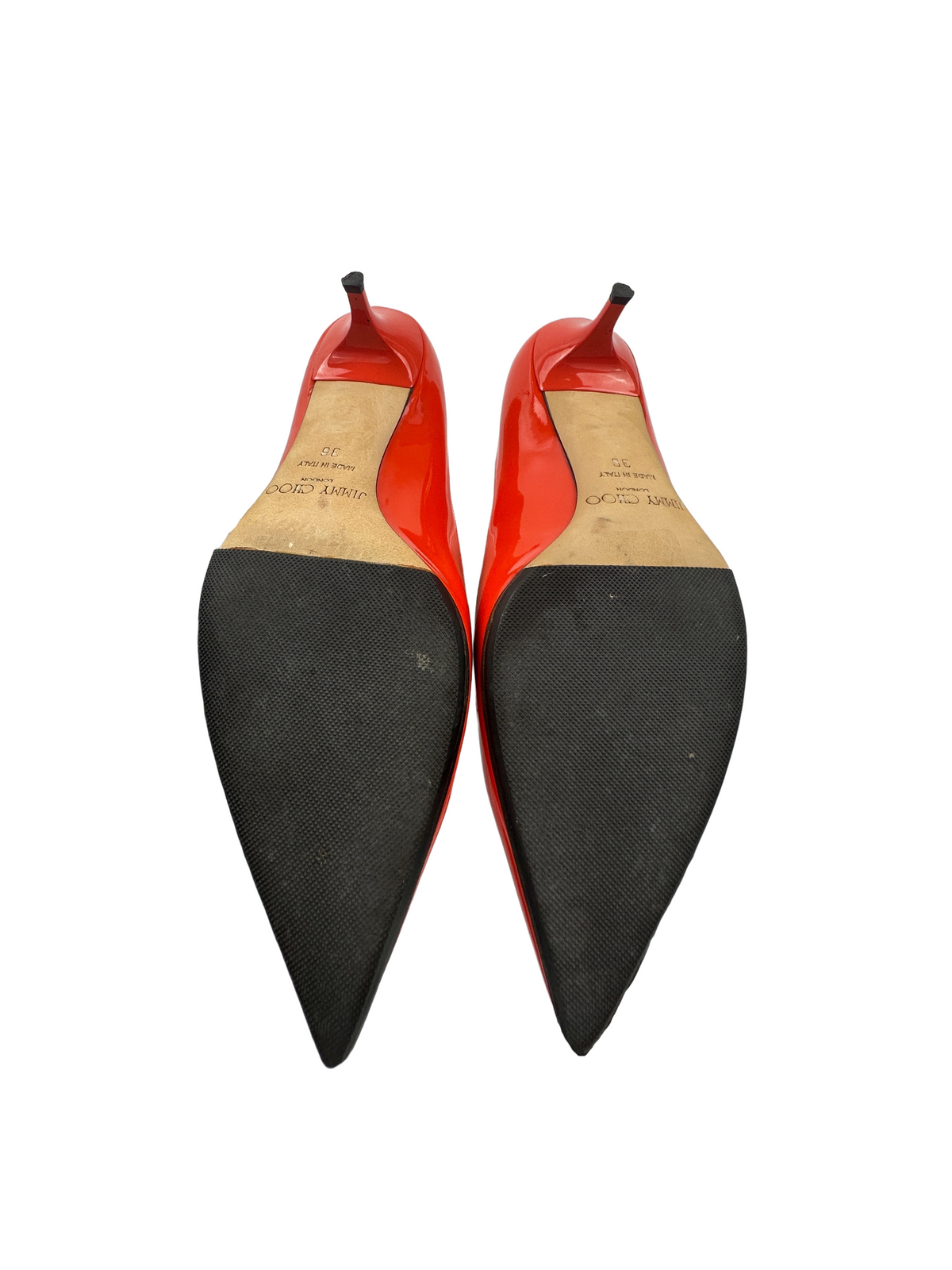 Jimmy Choo orange patent point toe pump heels shoes - size 36