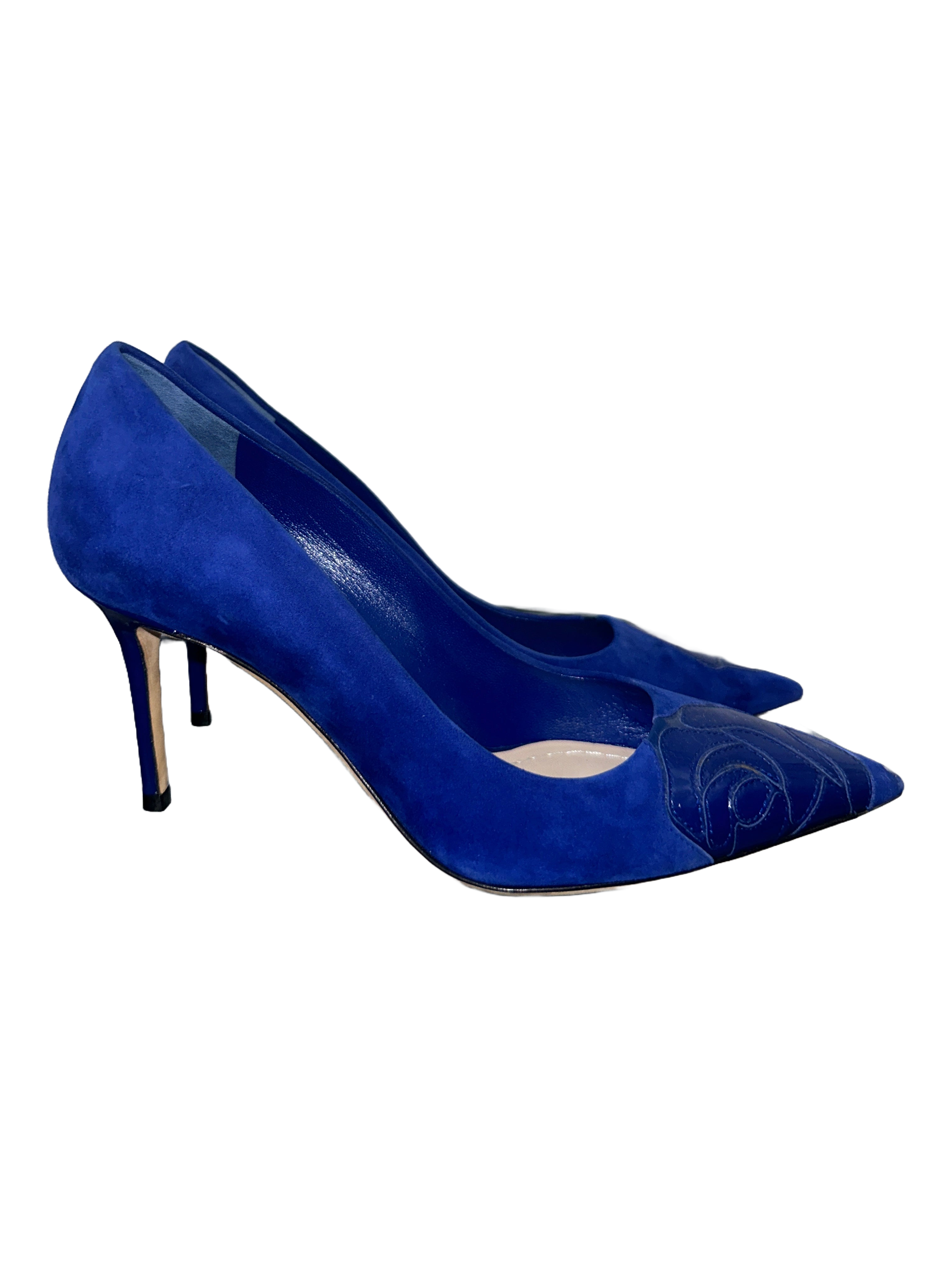 Dior cherie pointy pumps heel blue with "rose" pattern - size 36