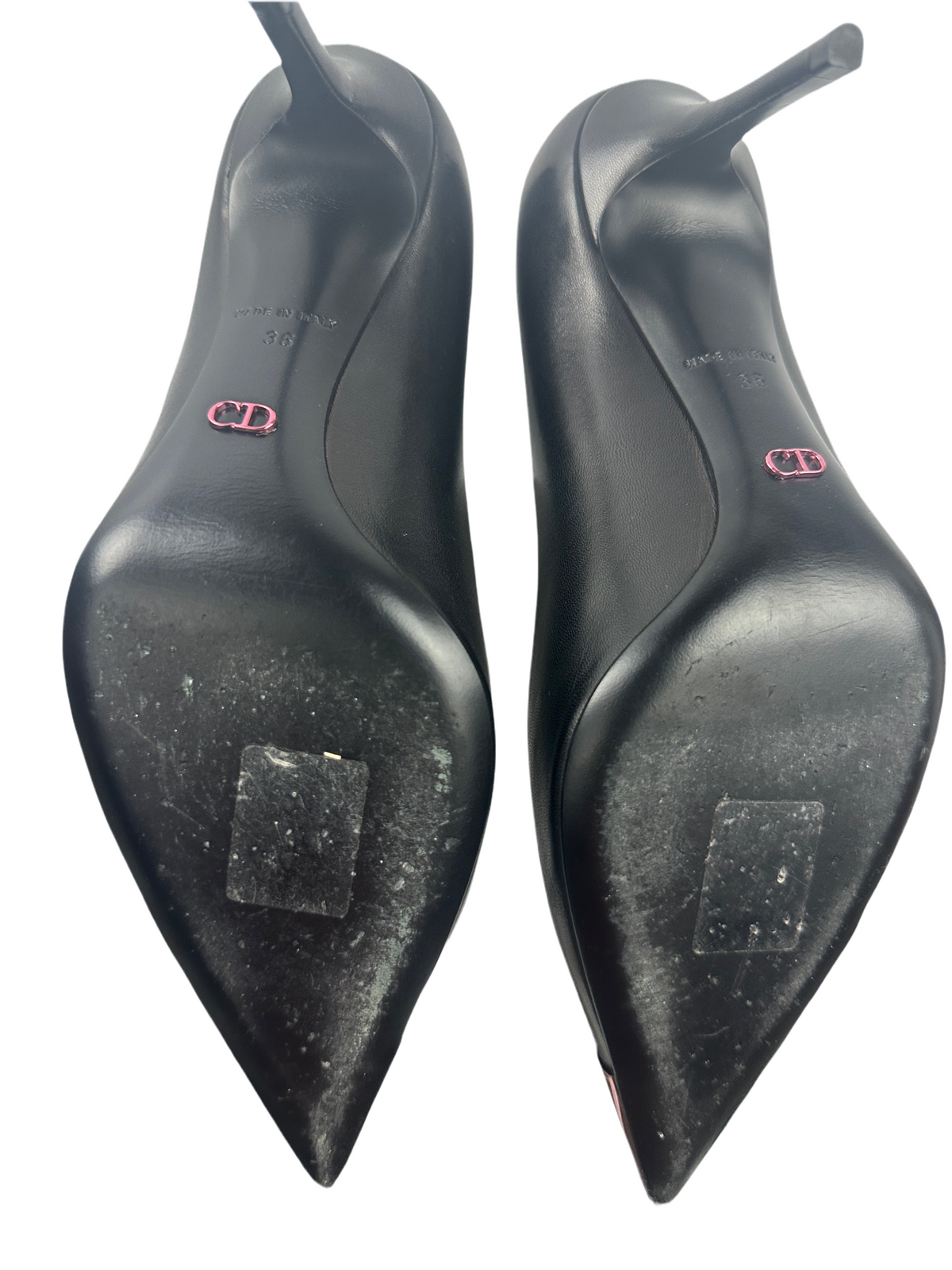 Dior black leather pump with metallic pink toe - size 36