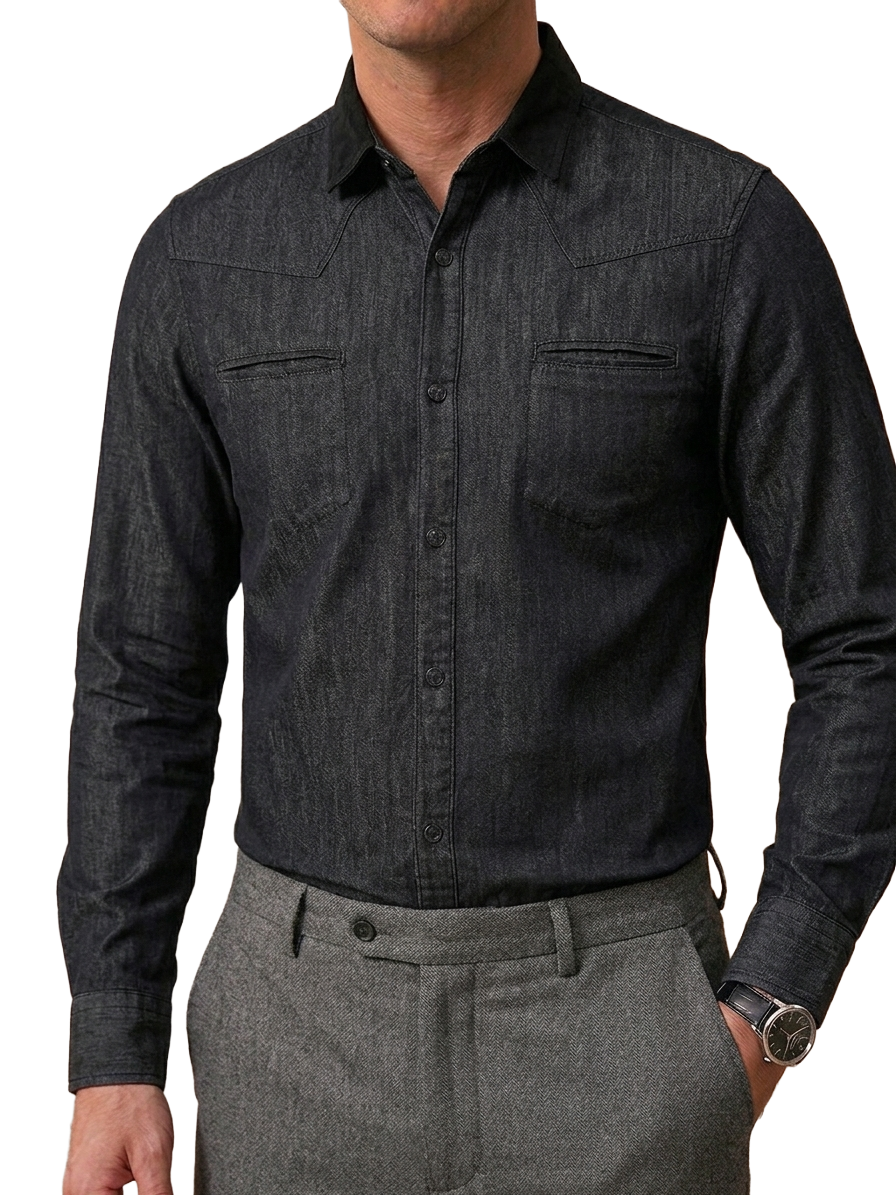 The Kooples black washed shirt with leather collar - size S