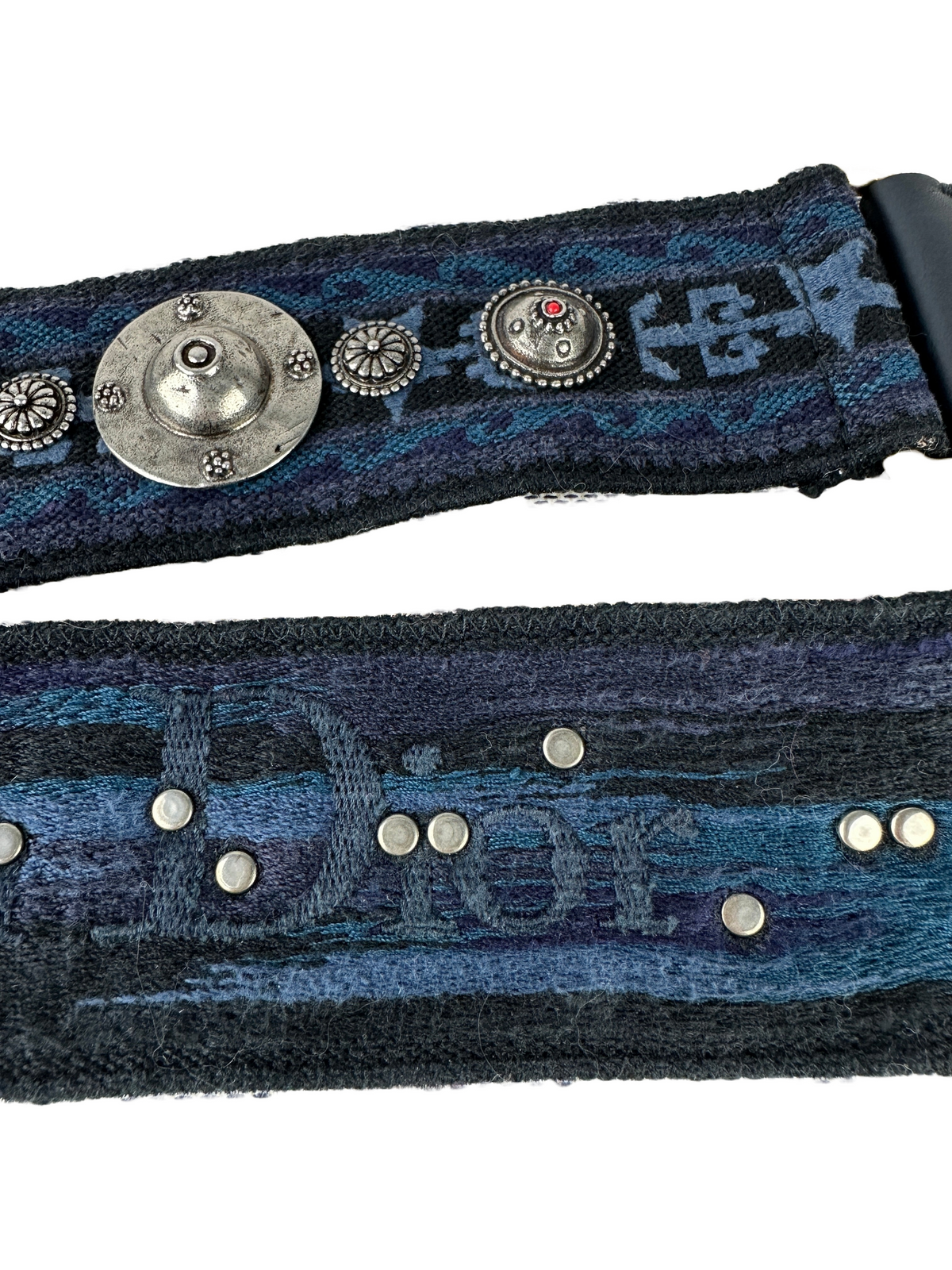 Dior shoulder strap embroidered leather/canvas/metal blue