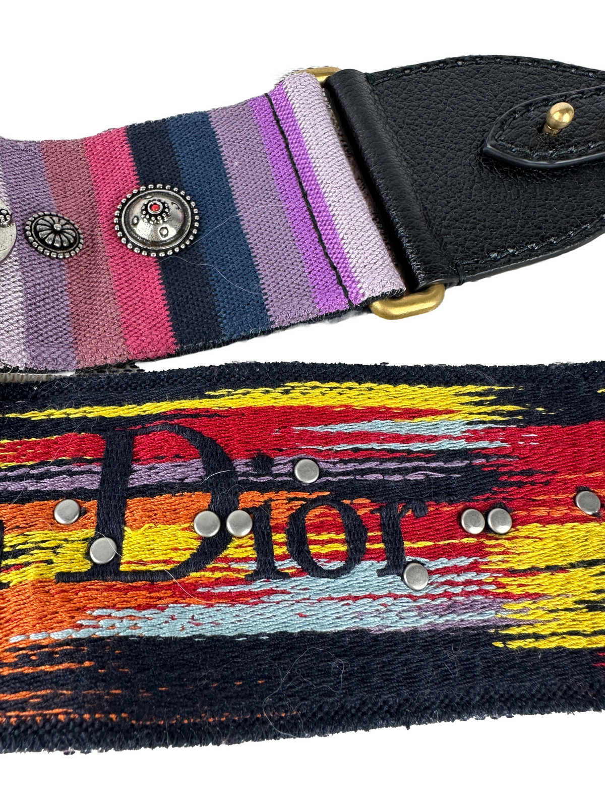 Dior shoulder strap embroidered leather/canvas/metal multicolor